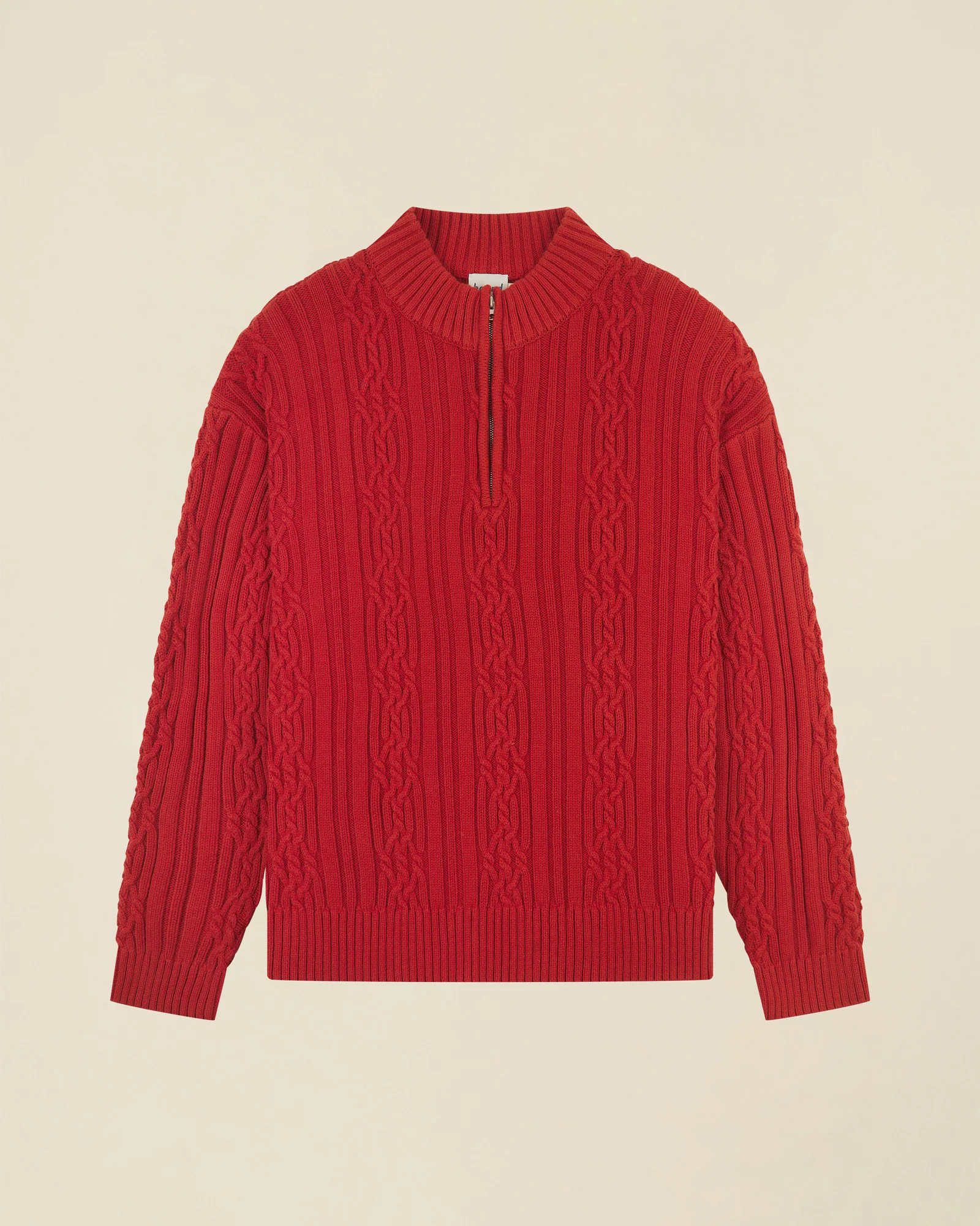 CABLE KNIT HALF ZIP PULLOVER - RUST RED - Image 8