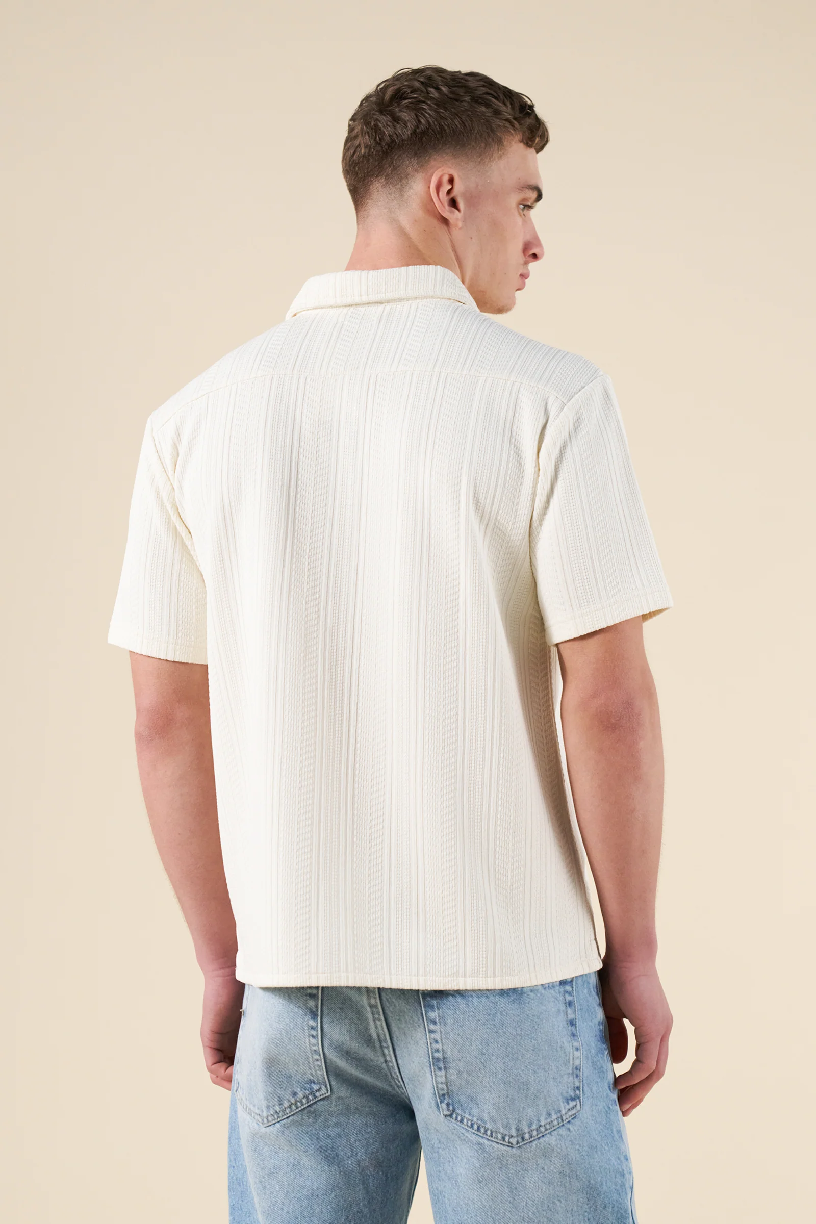 CABLE KNIT WOVEN POLO - ECRU - Image 4