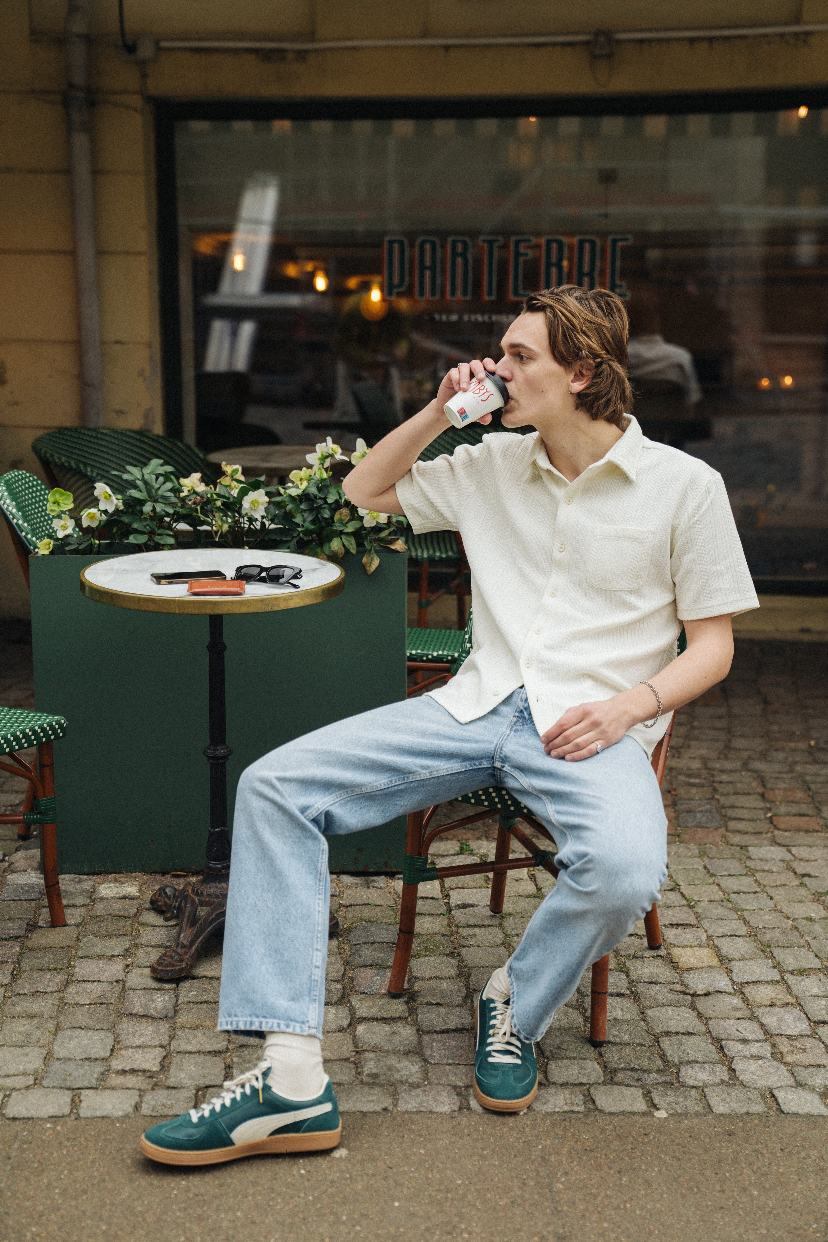 CABLE KNIT WOVEN POLO - ECRU - Image 8