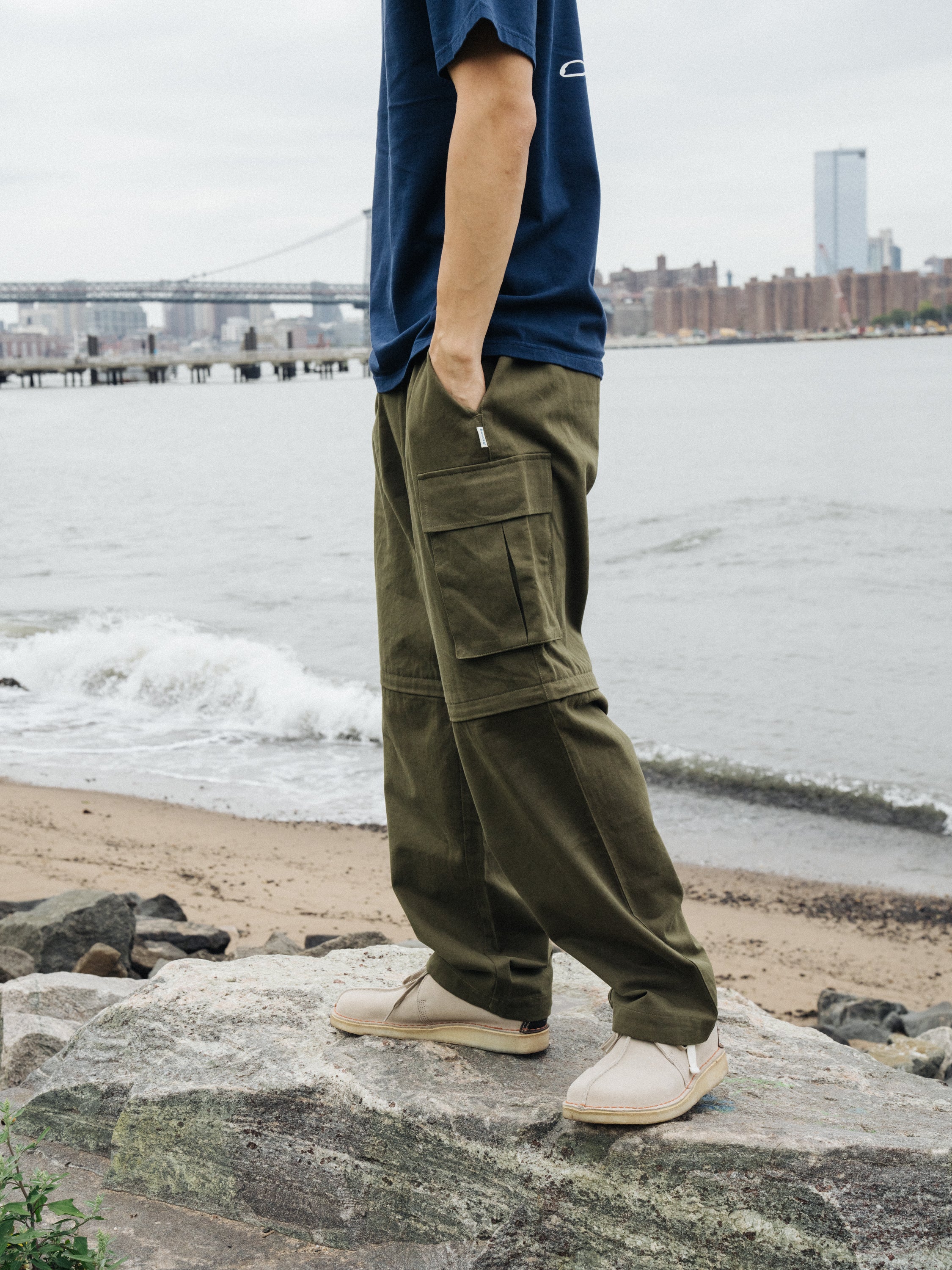 CANVAS CARGO TROUSER + SHORT ZIP OFFS - ARMY GREEN - Image 3