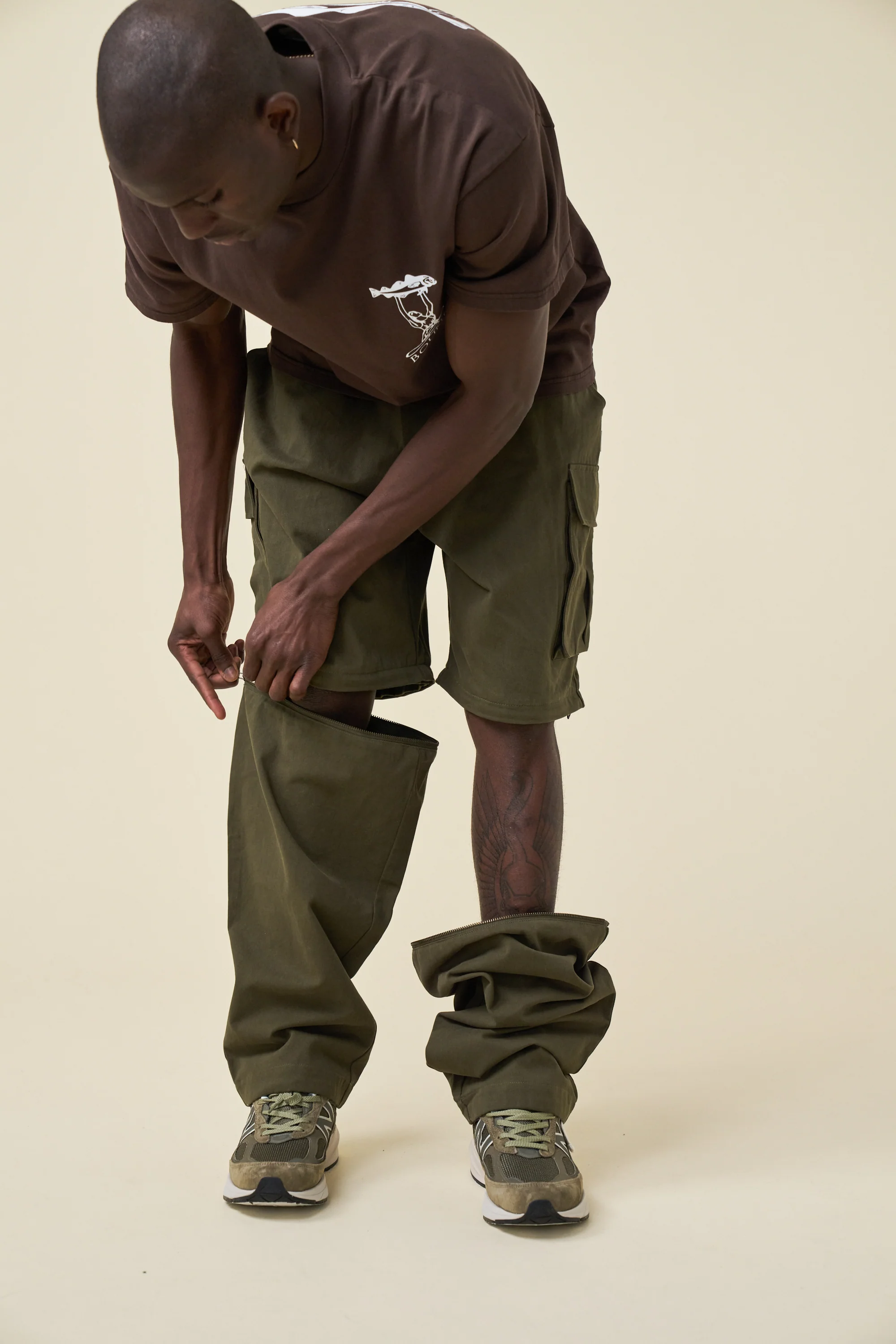 CANVAS CARGO TROUSER + SHORT ZIP OFFS - ARMY GREEN - Image 6