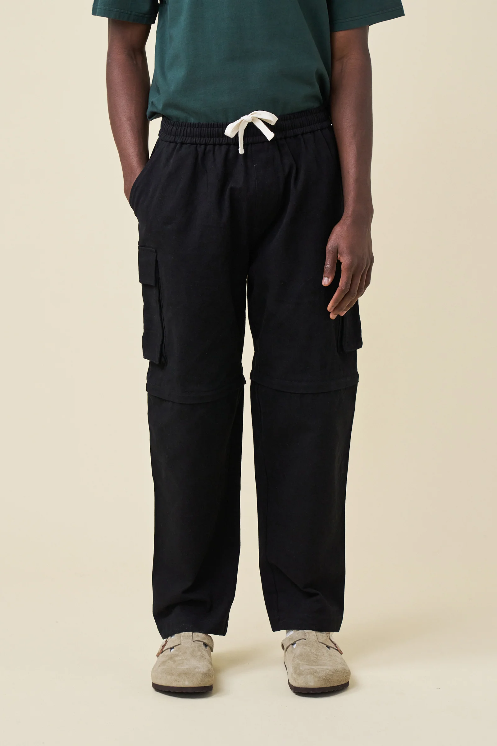 CANVAS CARGO TROUSER + SHORT ZIP OFFS - BLACK