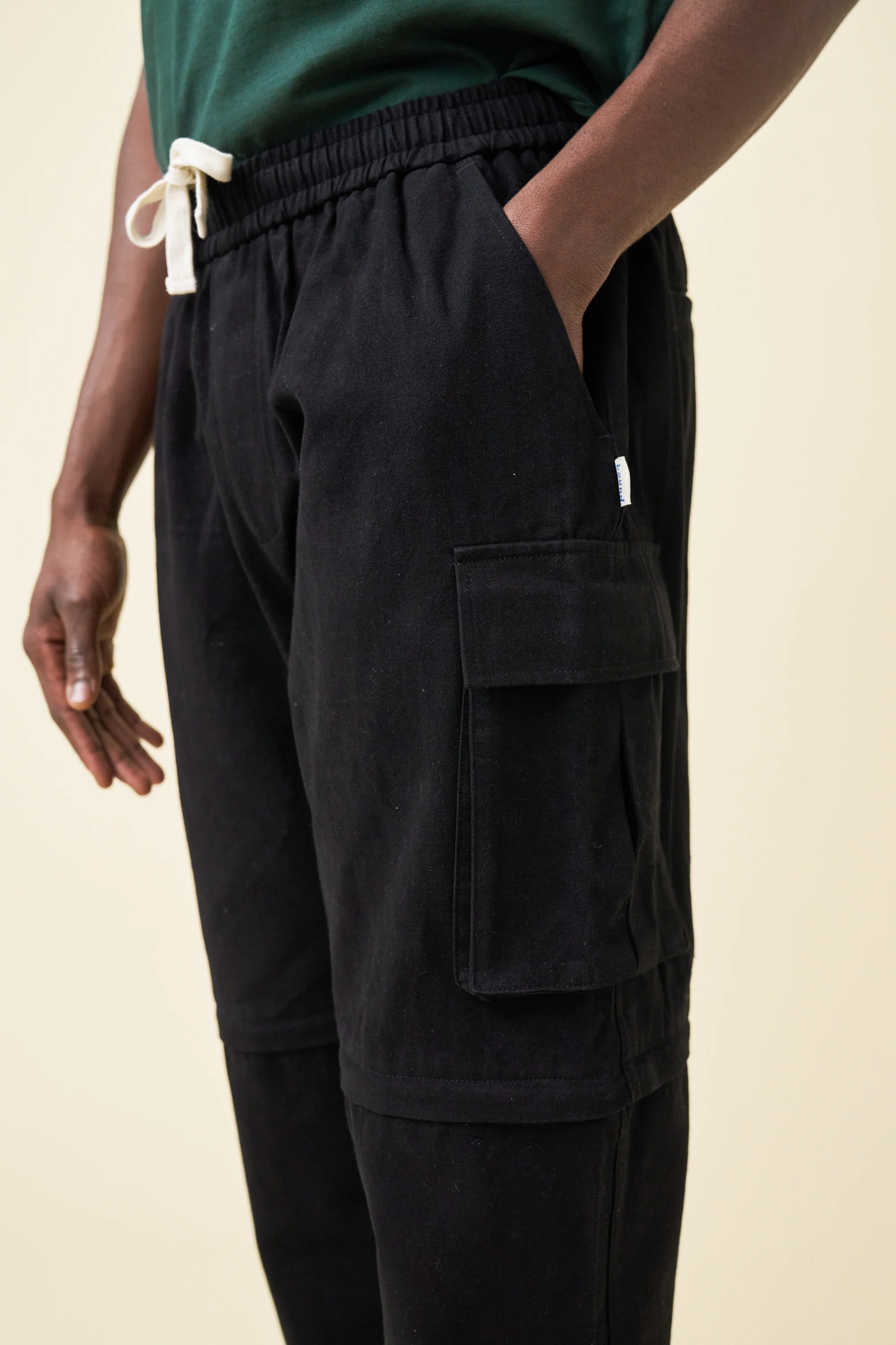 CANVAS CARGO TROUSER + SHORT ZIP OFFS - BLACK - Image 6