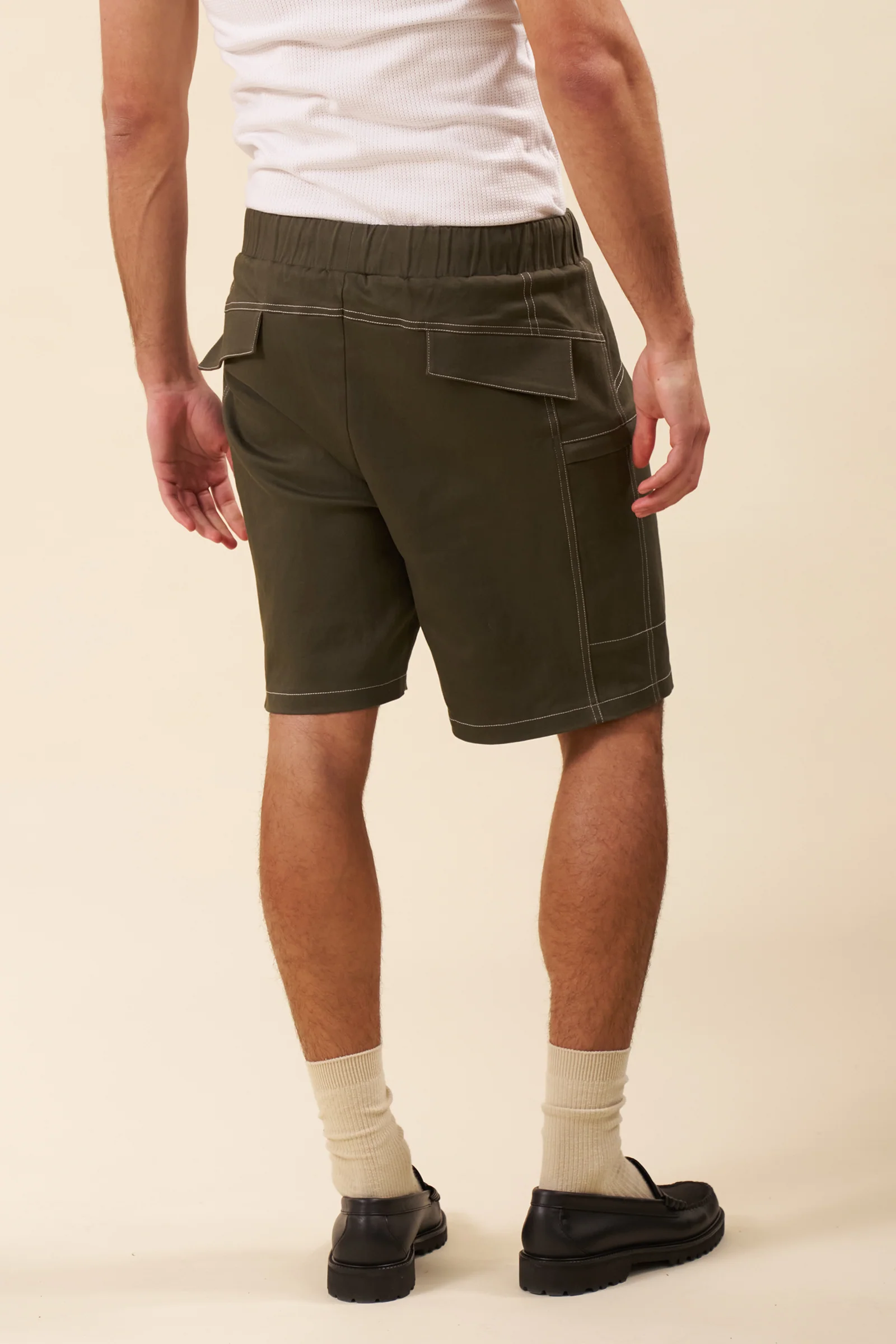 CANVAS CONTRAST SHORTS - ARMY GREEN - Image 4