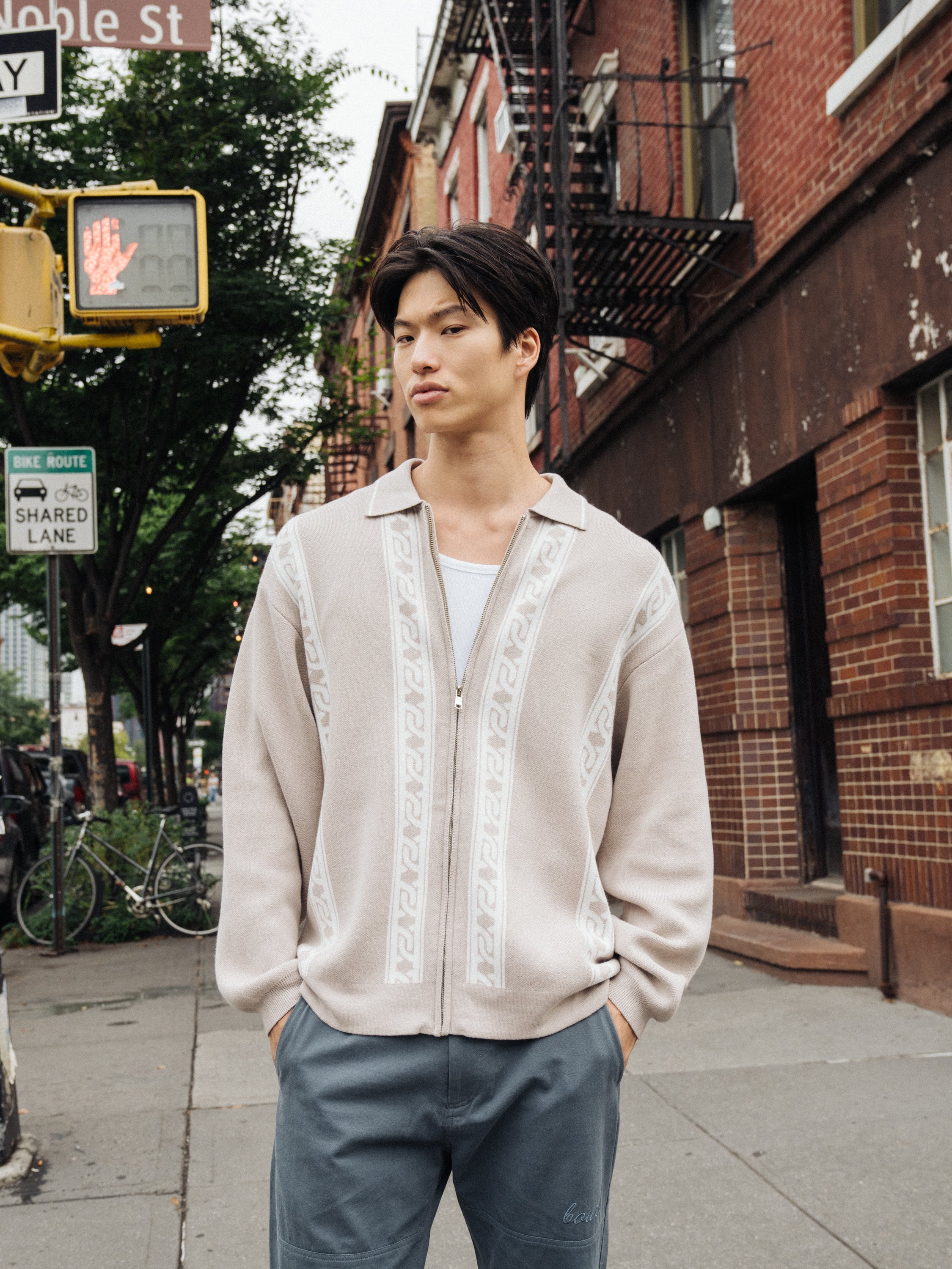 CHAIN FULL ZIP KNIT POLO - ASH - Image 2