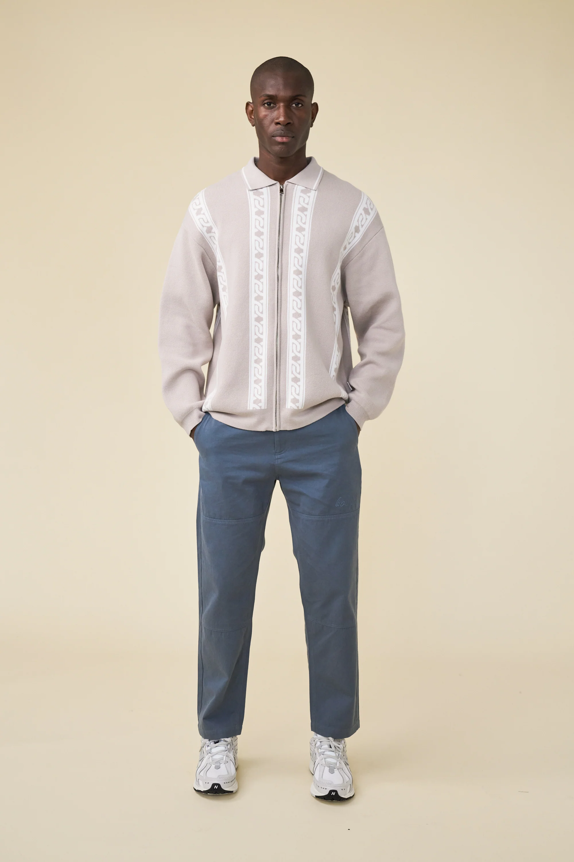 CHAIN FULL ZIP KNIT POLO - ASH - Image 3
