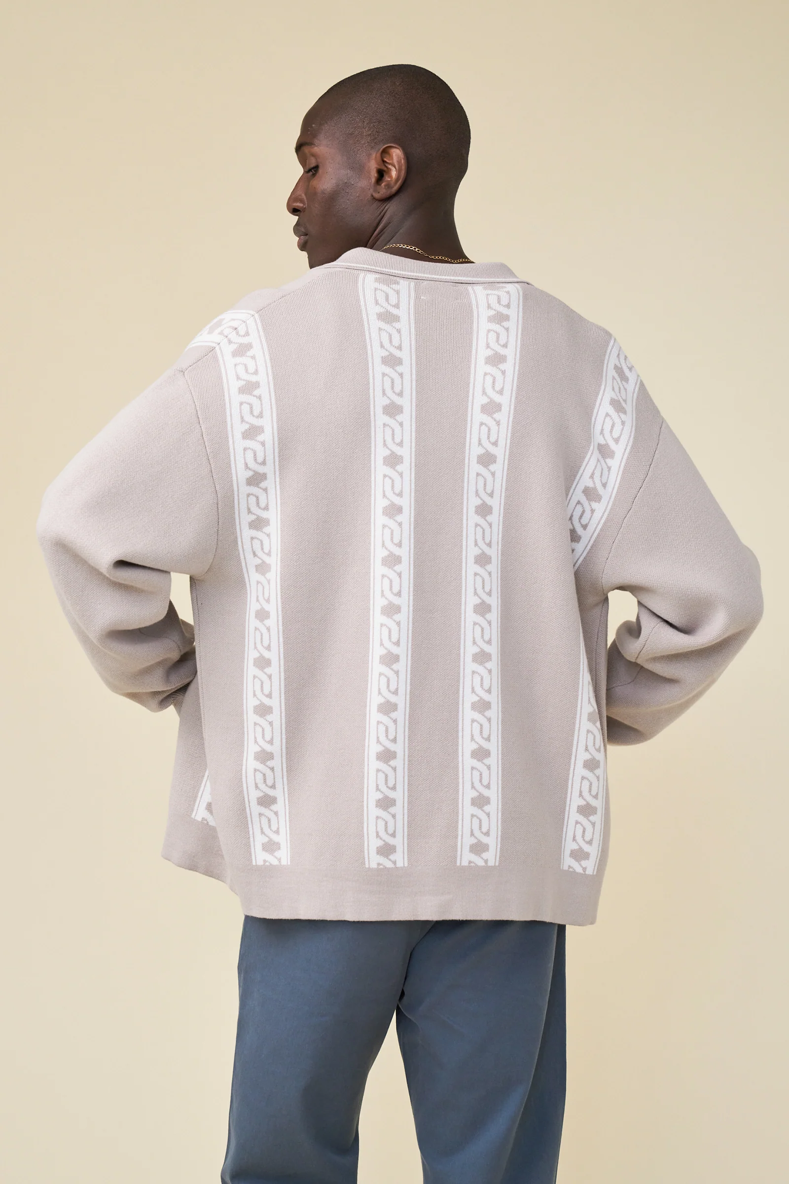 CHAIN FULL ZIP KNIT POLO - ASH - Image 4