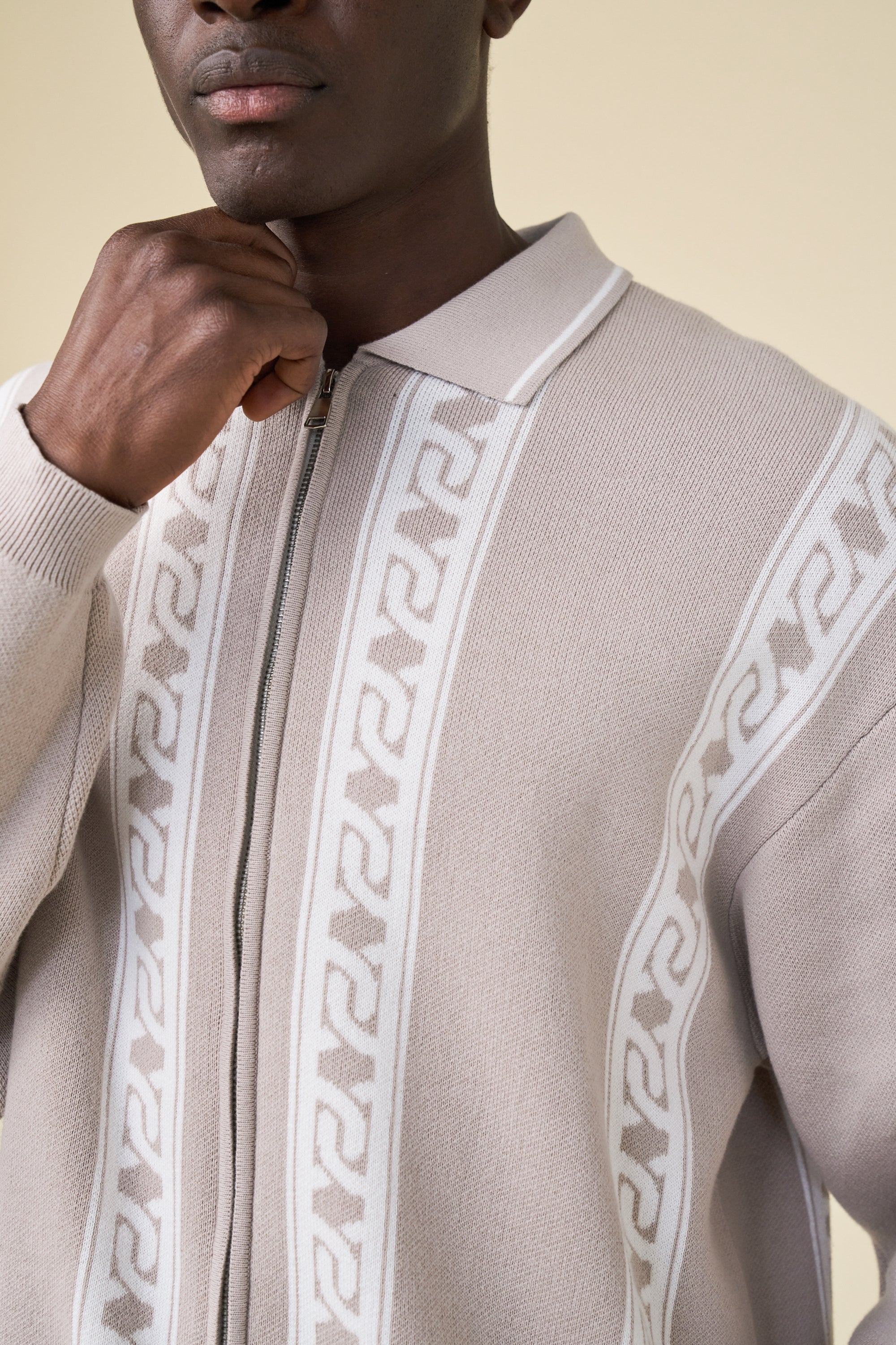 CHAIN FULL ZIP KNIT POLO - ASH - Image 5