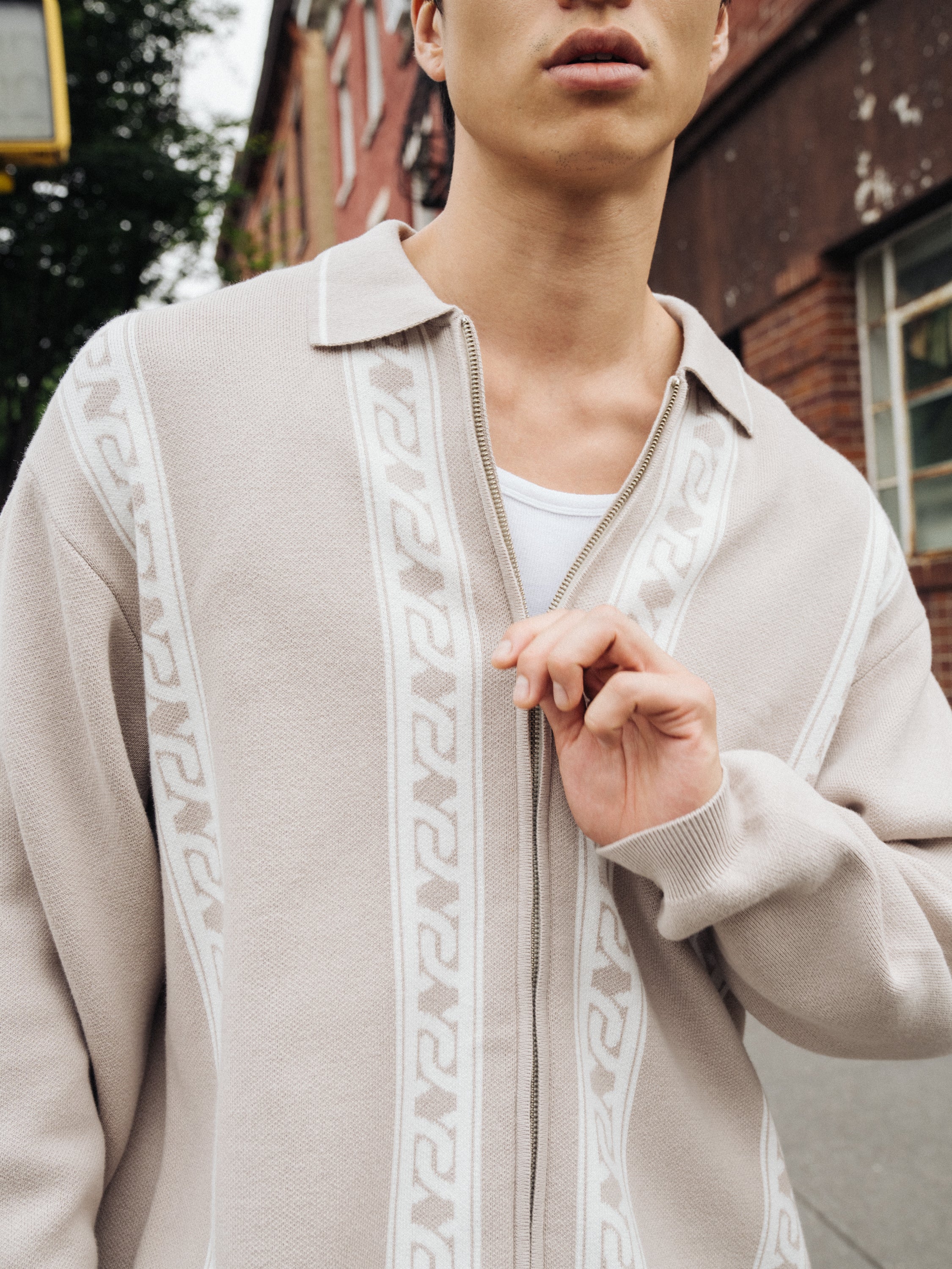 CHAIN FULL ZIP KNIT POLO - ASH - Image 8