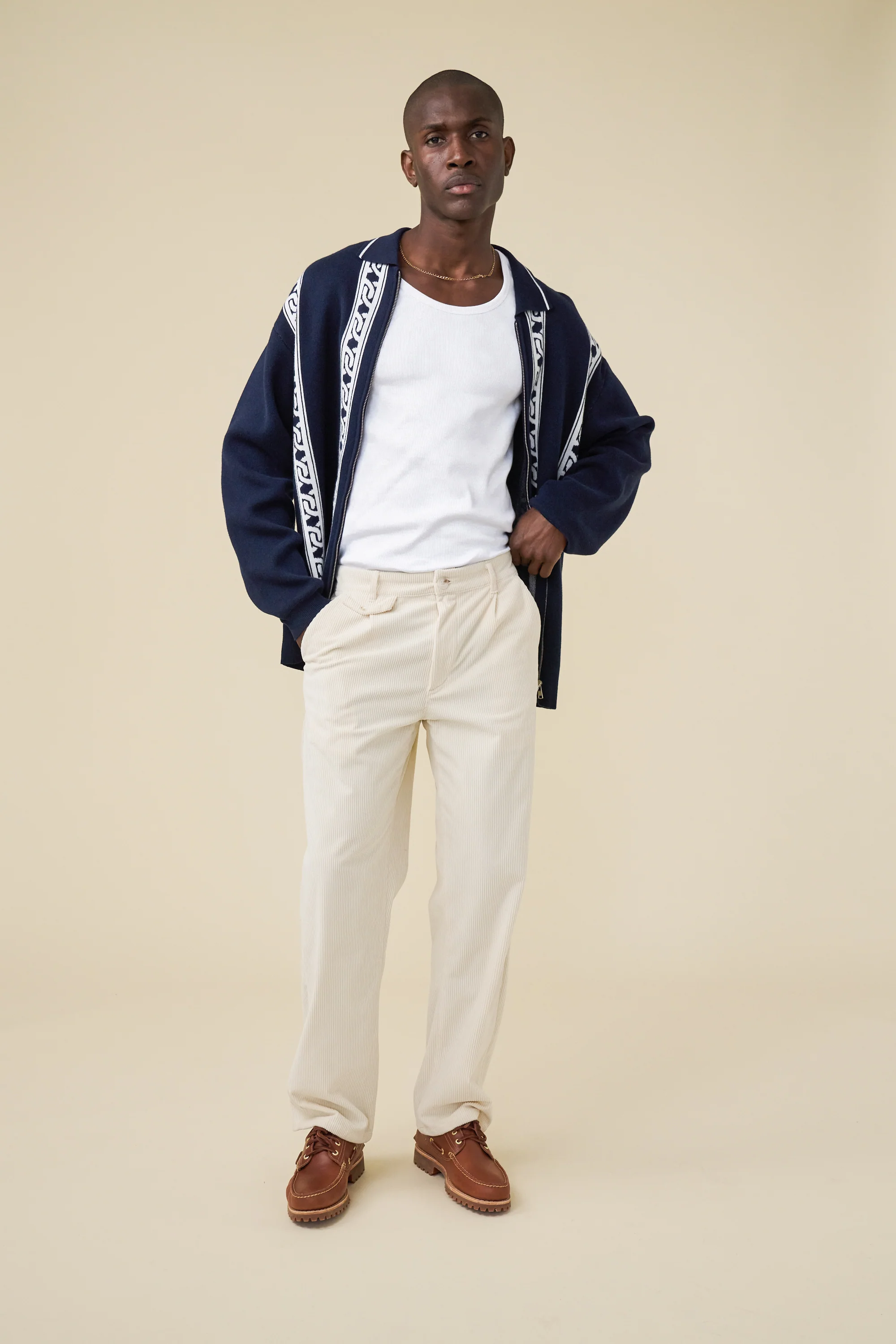 CHAIN FULL ZIP KNIT POLO - NAVY - Image 3