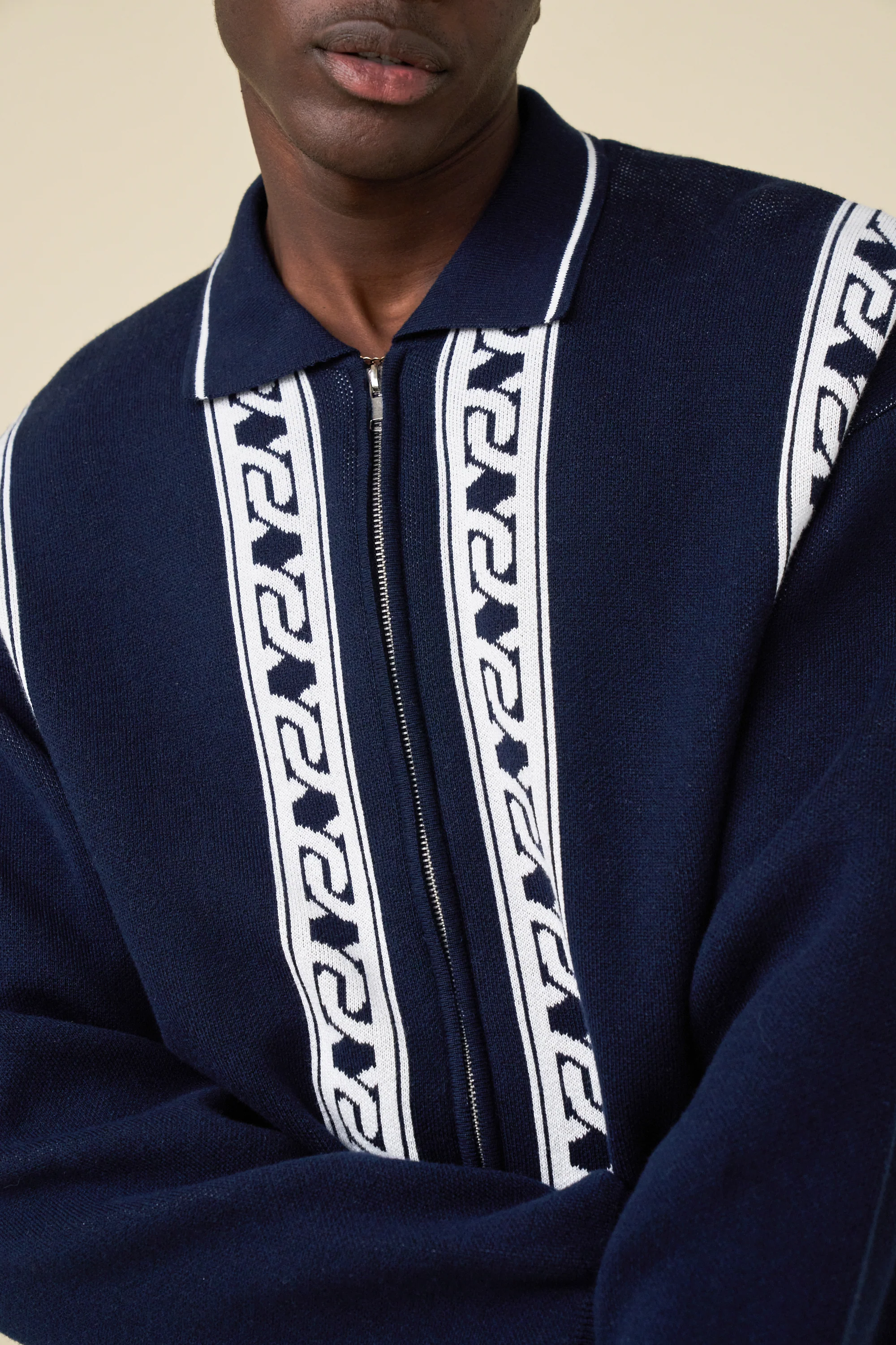 CHAIN FULL ZIP KNIT POLO - NAVY - Image 5