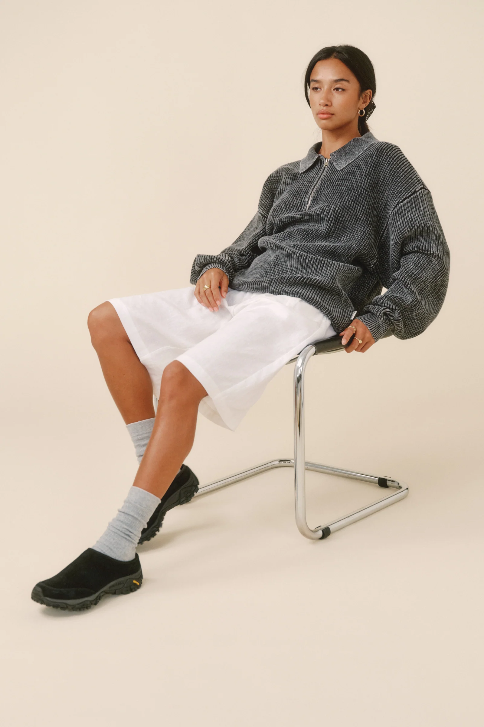 CHARCOAL ACID WASH HALF ZIP KNIT PULLOVER - Image 3