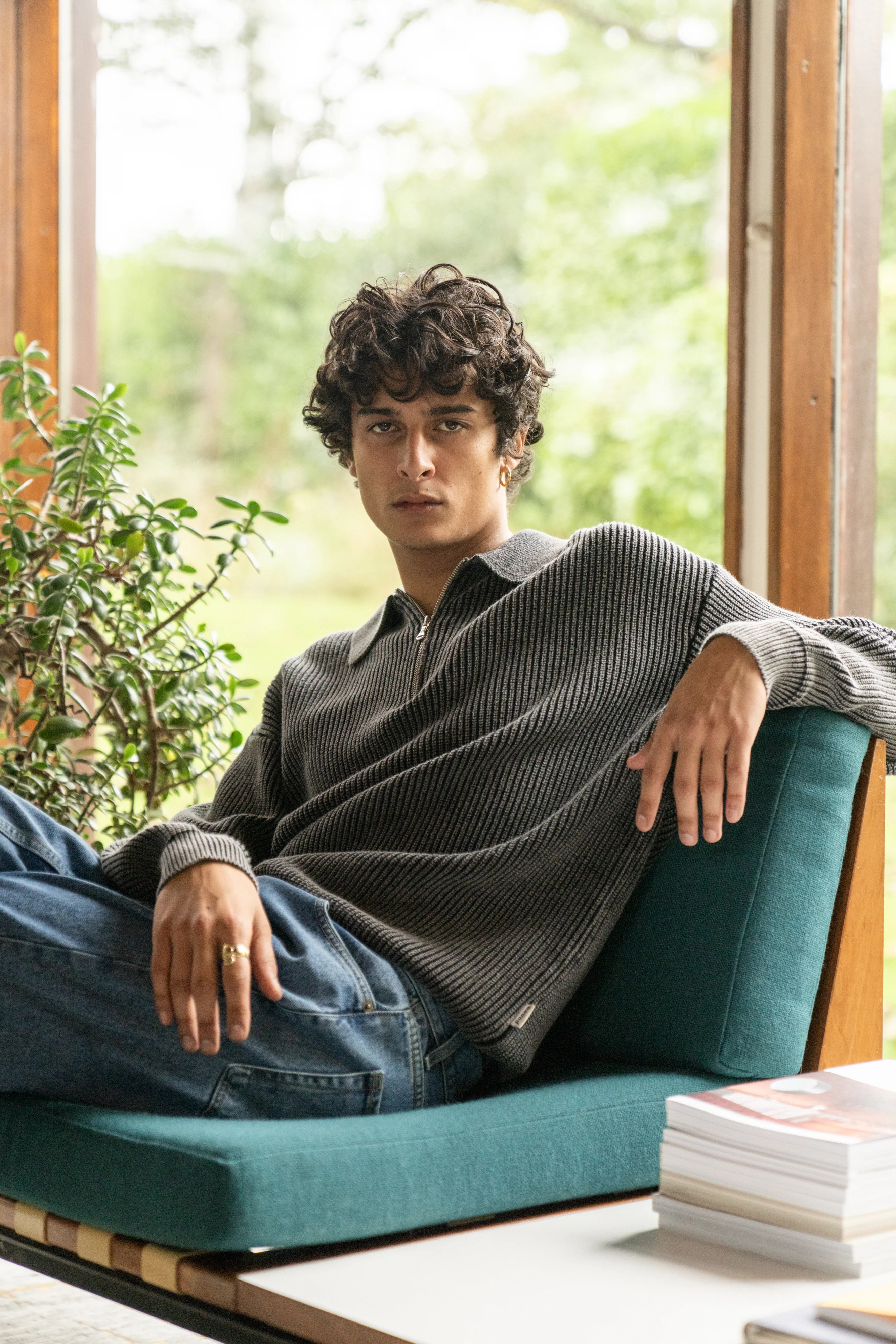 CHARCOAL ACID WASH HALF ZIP KNIT PULLOVER - Image 8