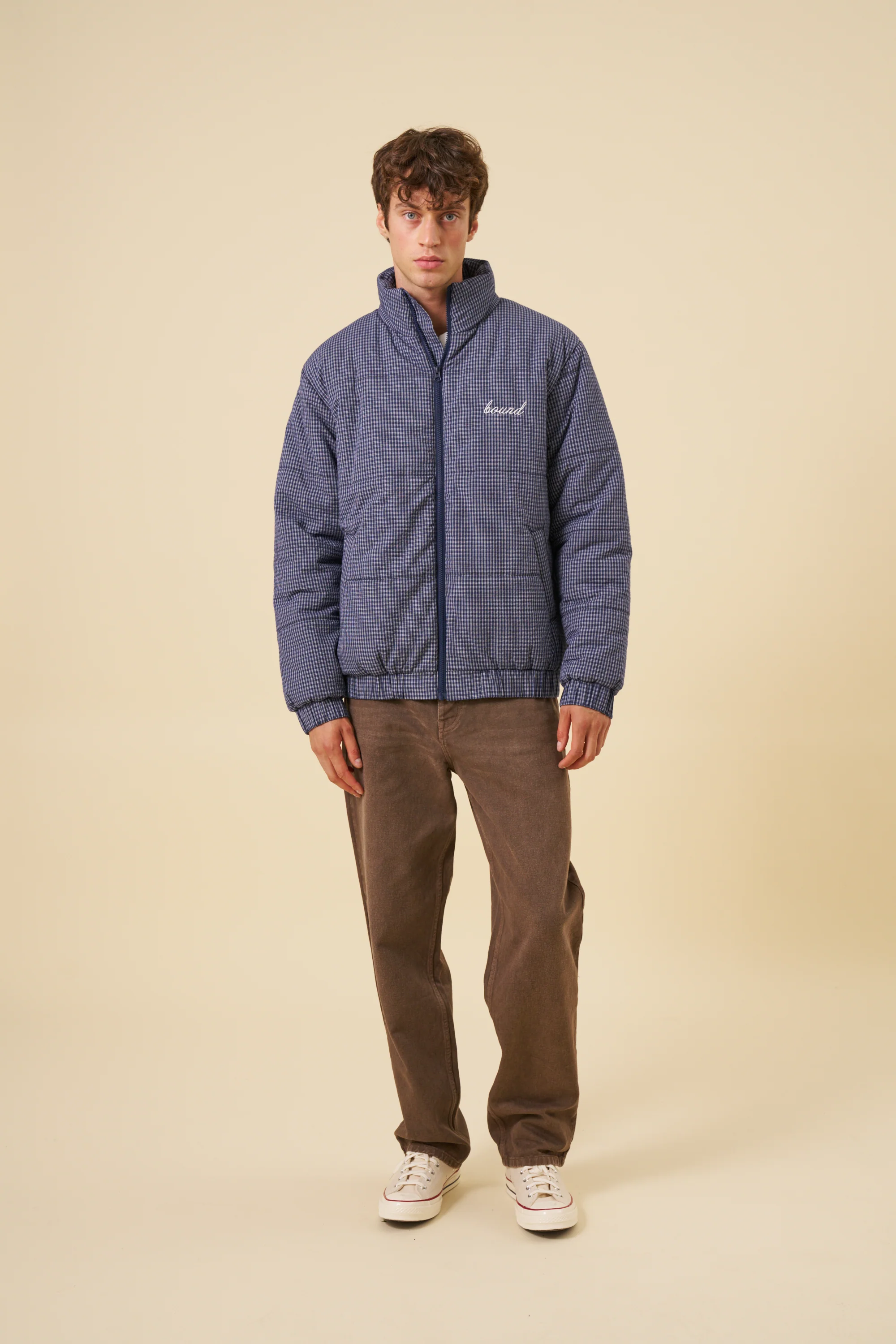 CHECK COTTON PUFFER - NAVY - Image 4