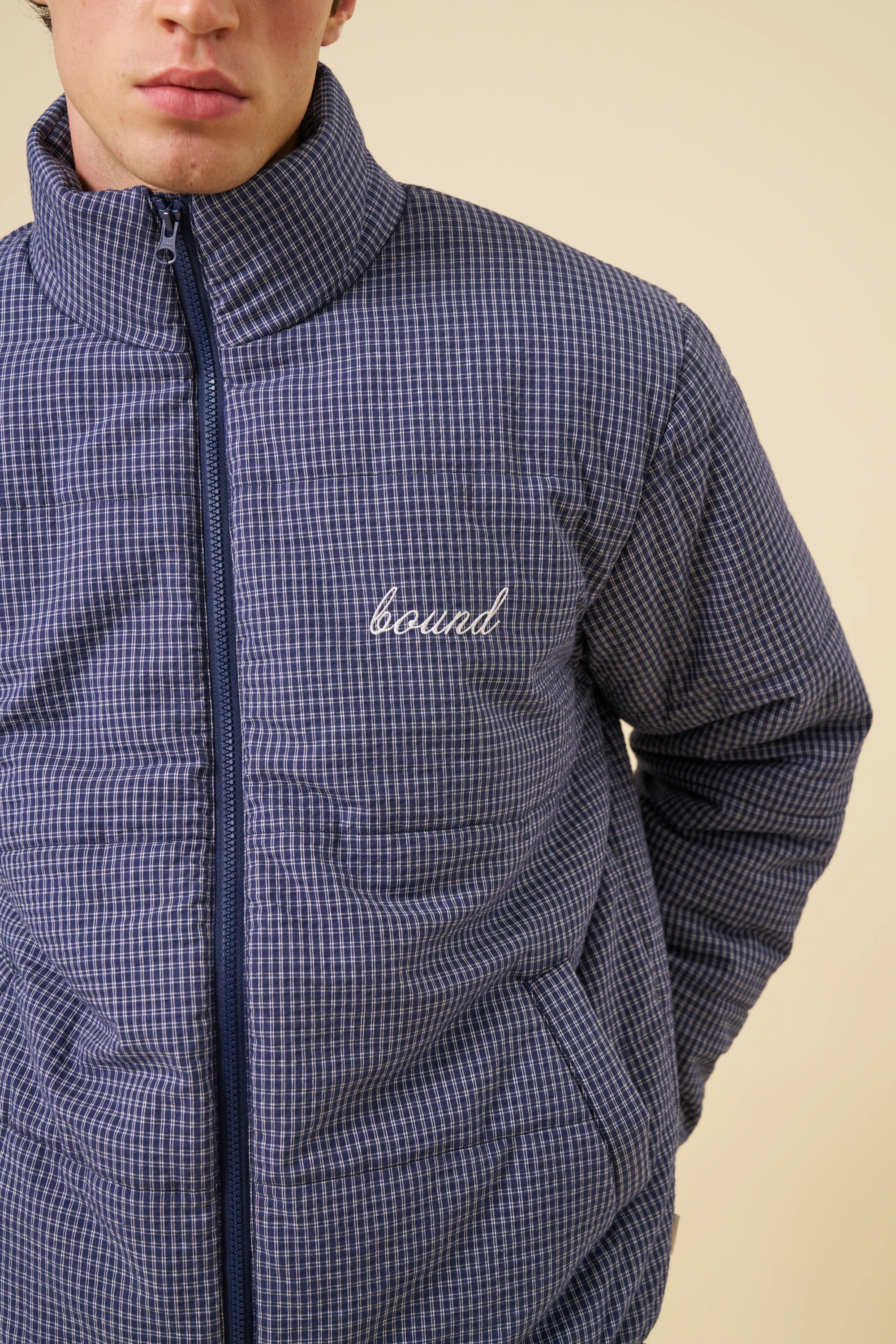CHECK COTTON PUFFER - NAVY - Image 5