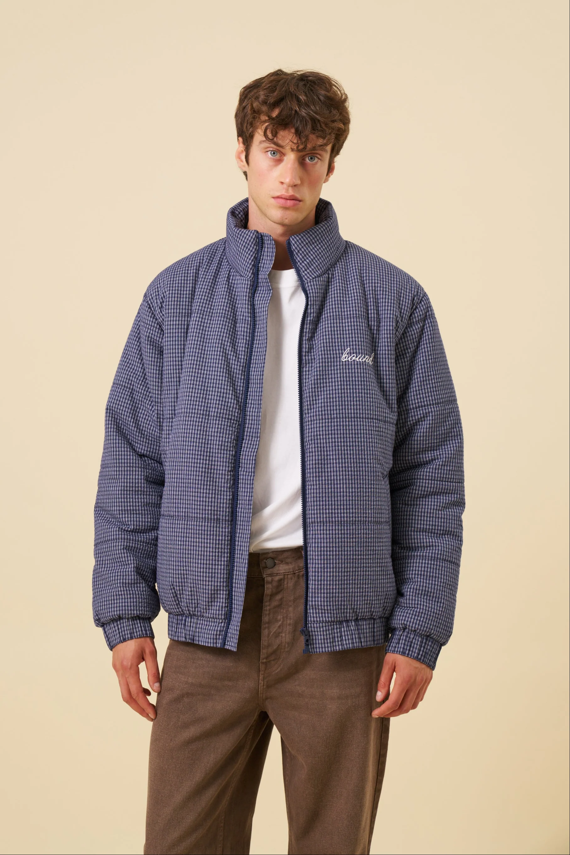 CHECK COTTON PUFFER - NAVY - Image 7