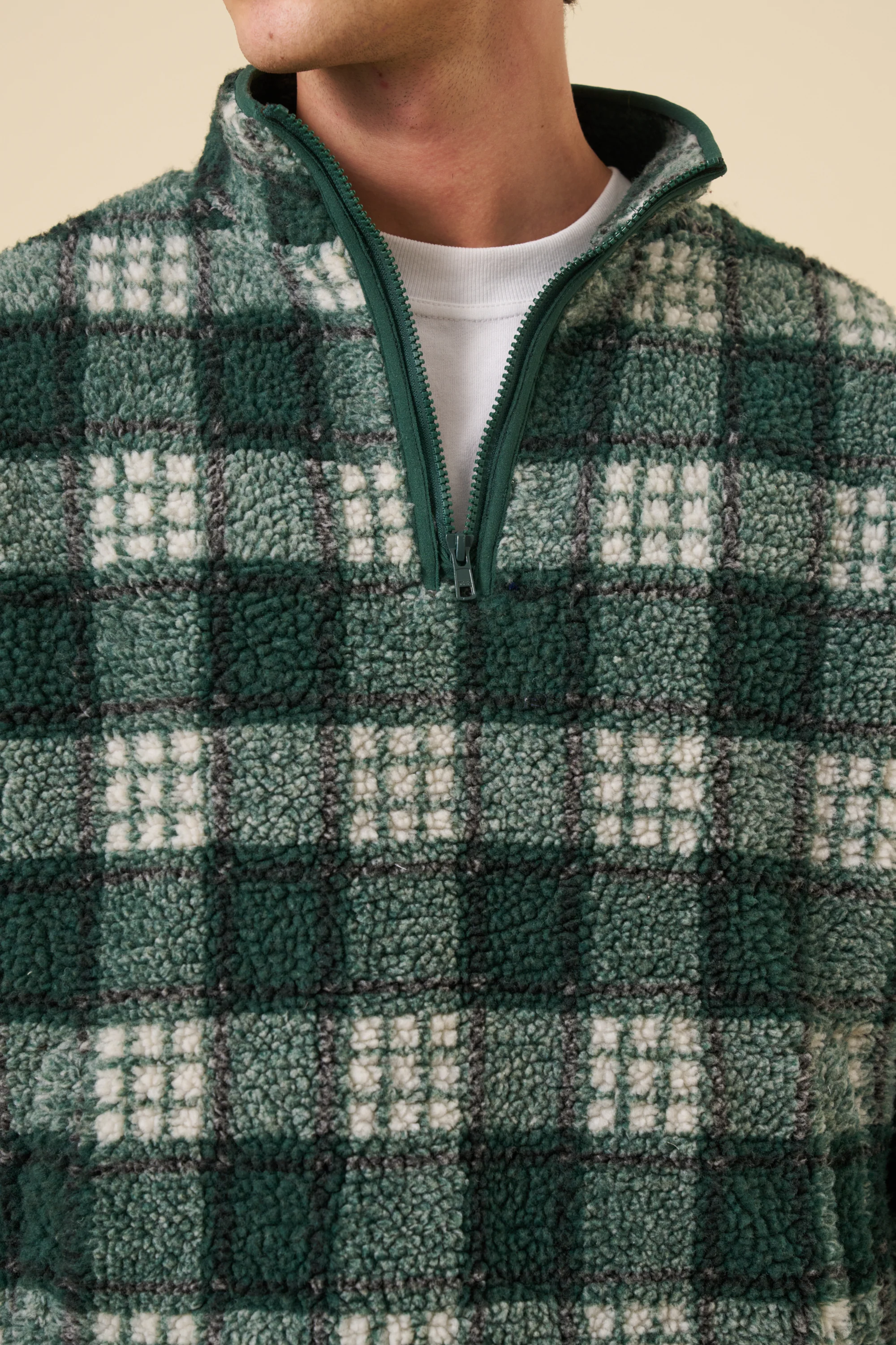 CHECK HALF ZIP FLEECE - GREEN - Image 3