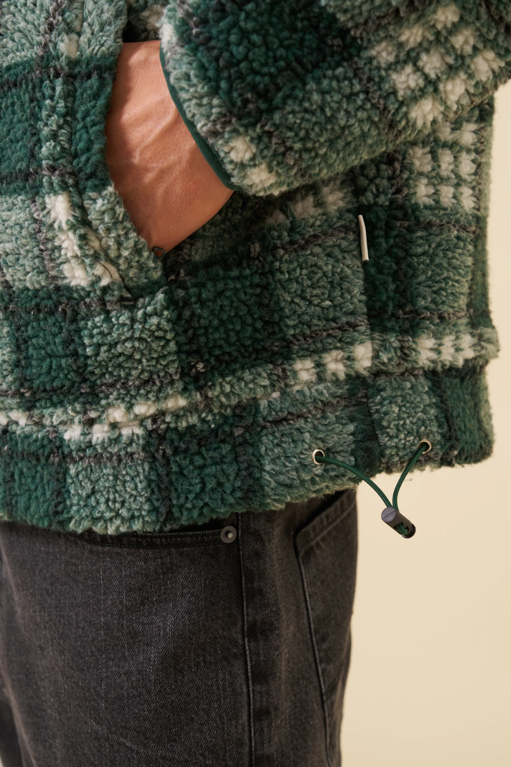 CHECK HALF ZIP FLEECE - GREEN - Image 4