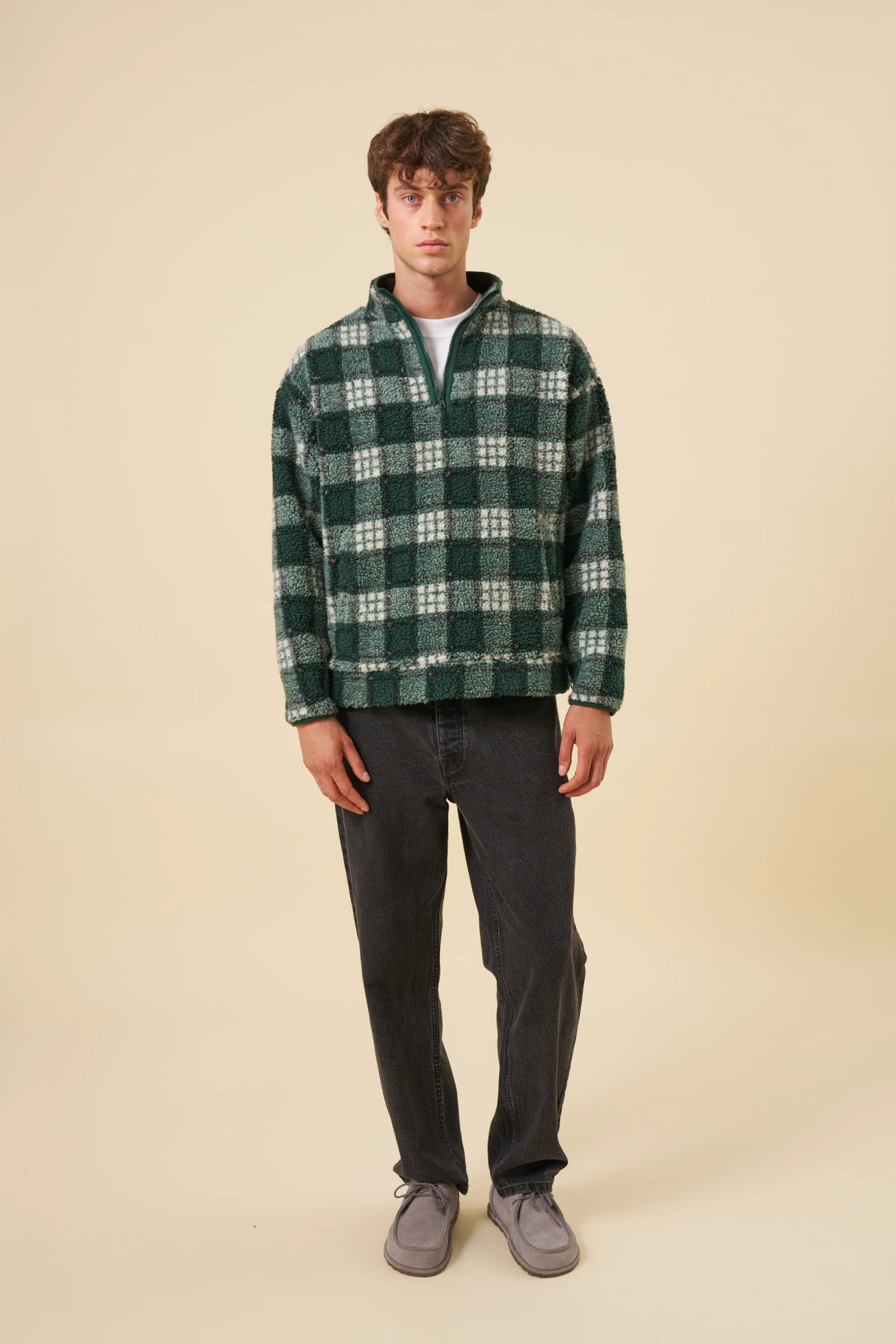 CHECK HALF ZIP FLEECE - GREEN - Image 5