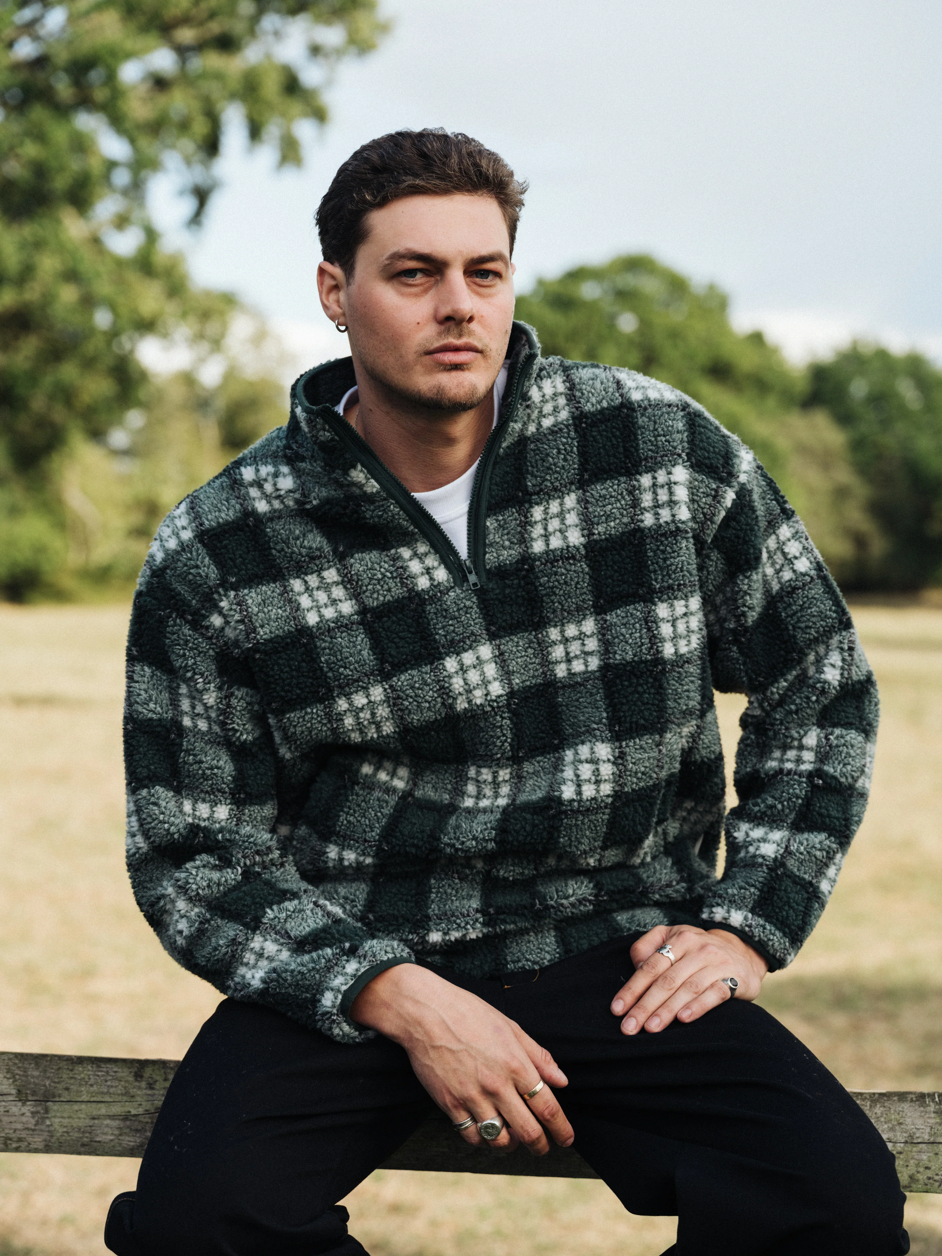 CHECK HALF ZIP FLEECE - GREEN - Image 8