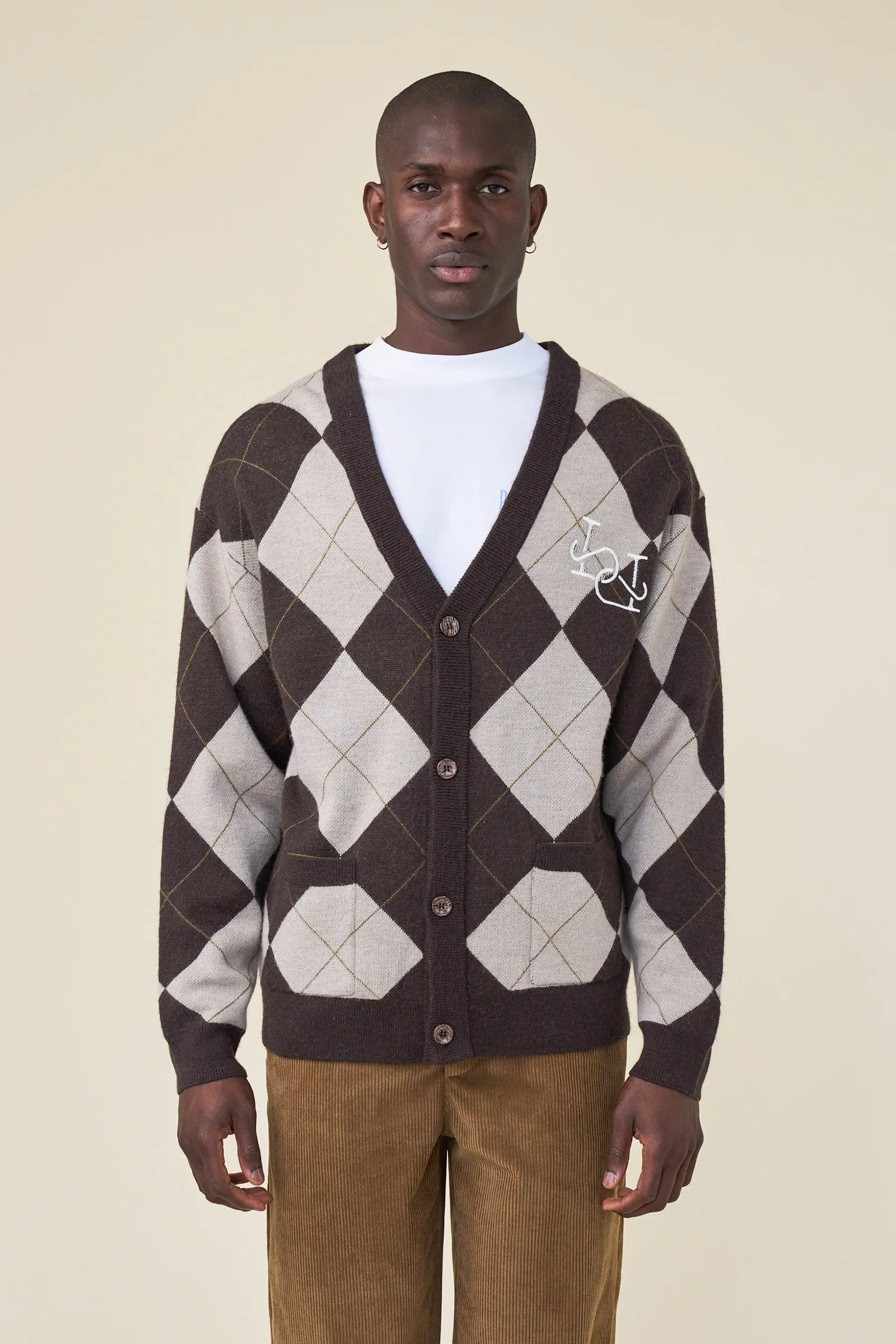 CHECK WOOL GRANDAD CARDIGAN
