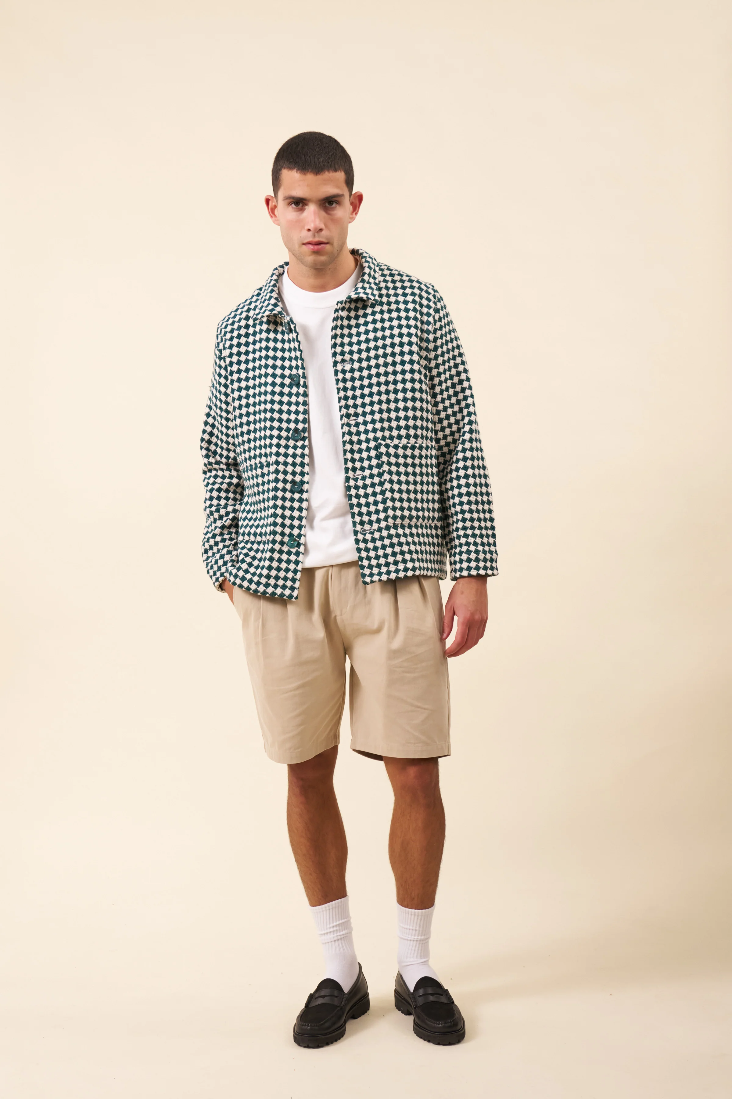 CHECKERED WOVEN OVERSHIRT - BOTTLE GREEN - Image 4