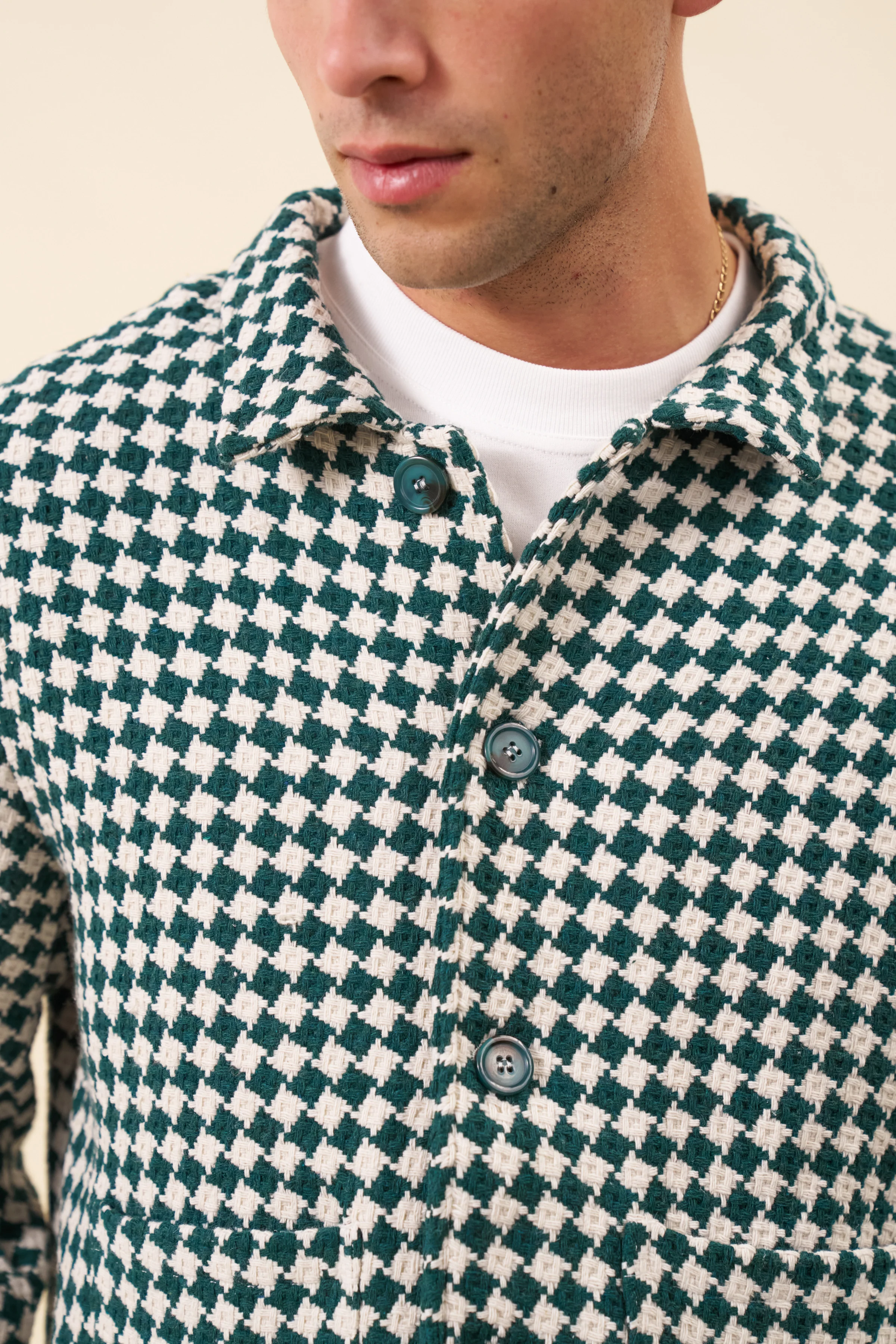 CHECKERED WOVEN OVERSHIRT - BOTTLE GREEN - Image 5
