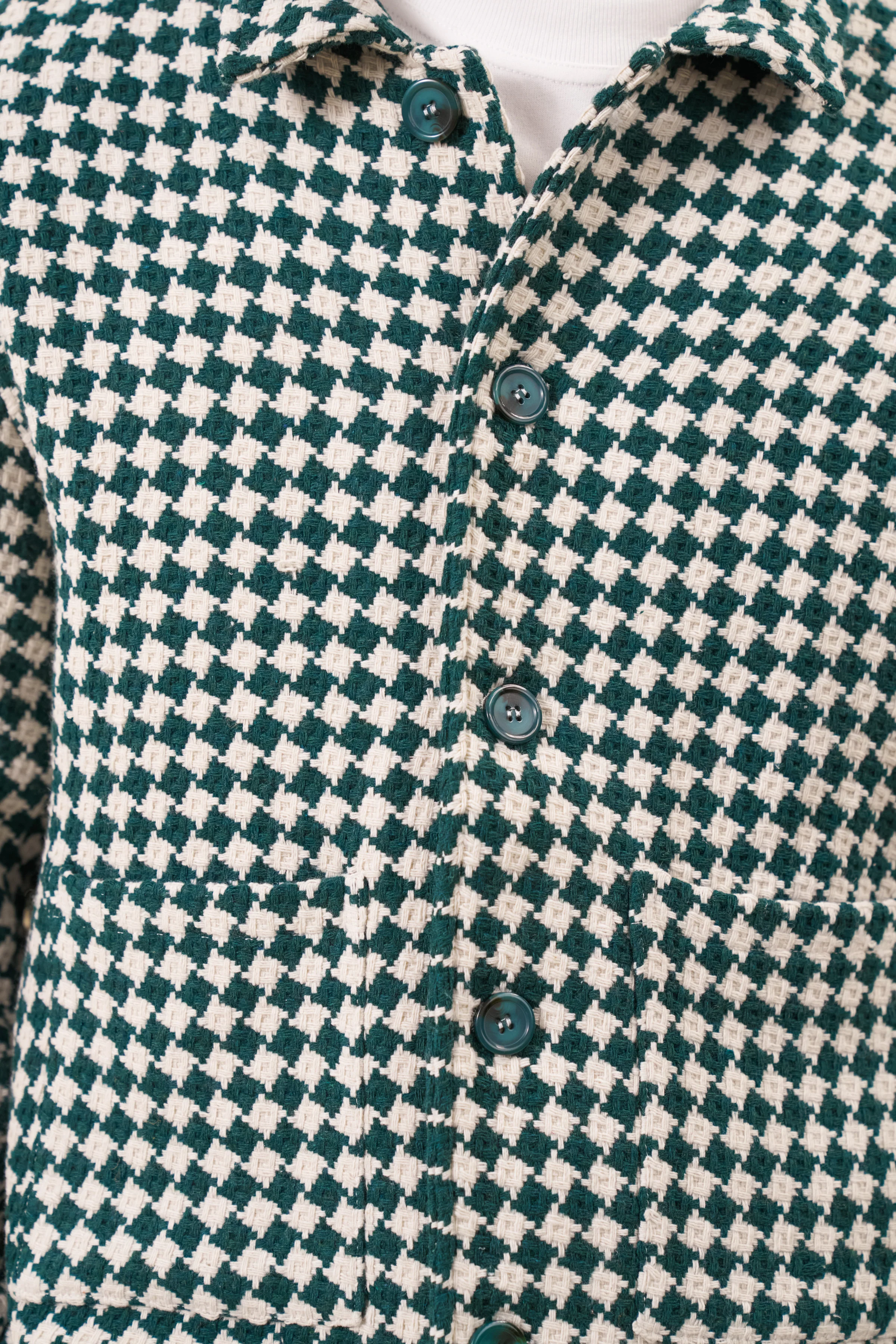 CHECKERED WOVEN OVERSHIRT - BOTTLE GREEN - Image 6