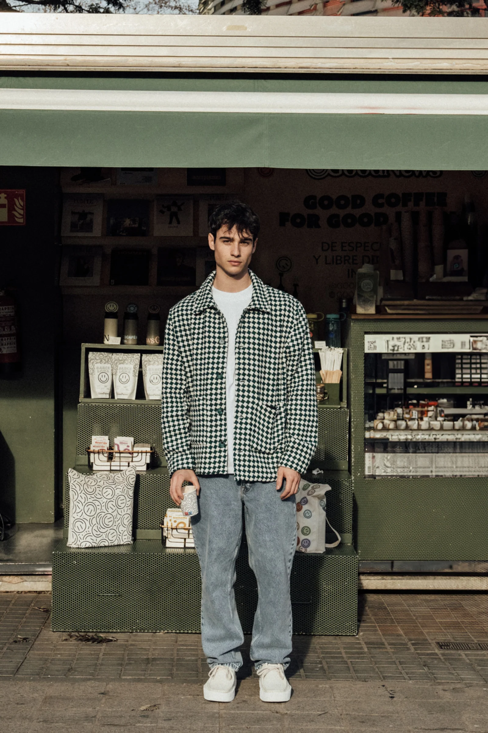 CHECKERED WOVEN OVERSHIRT - BOTTLE GREEN - Image 7