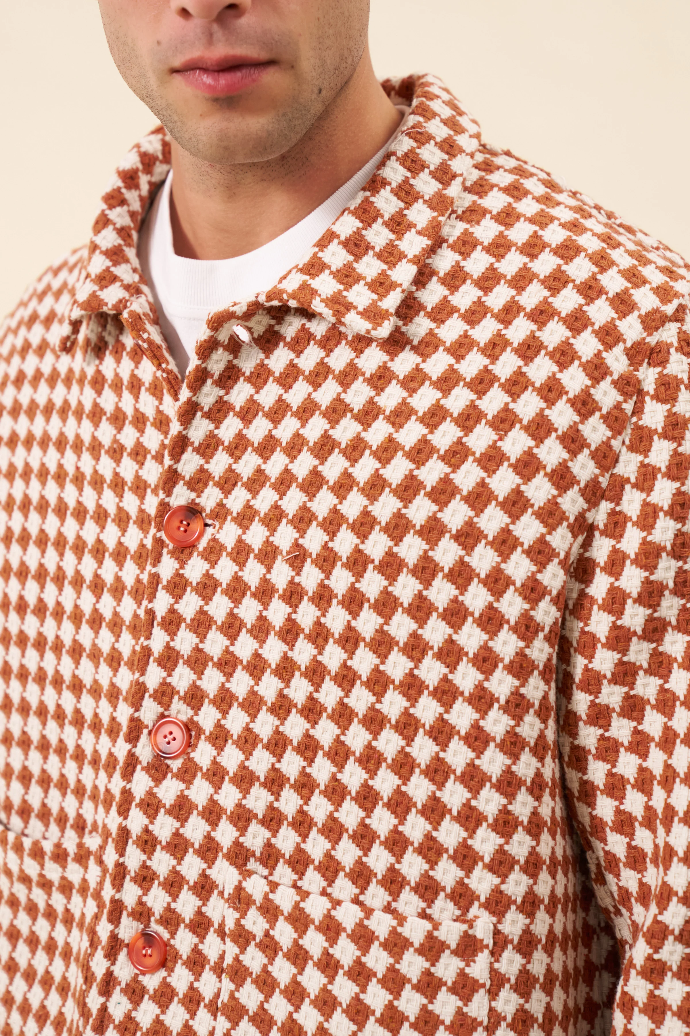 CHECKERED WOVEN OVERSHIRT - RUST - Image 5