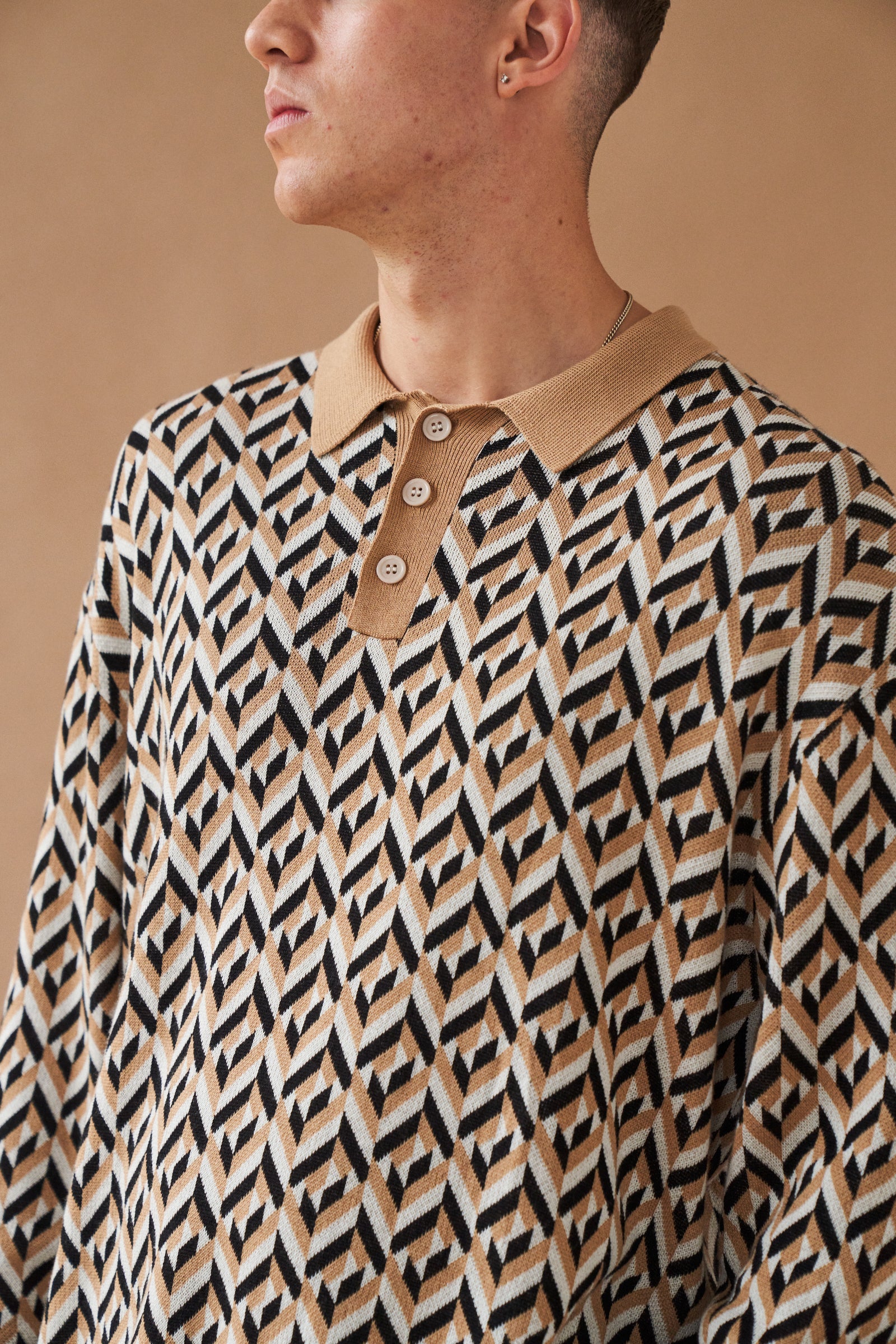 CHEVRON BROWN LONGSLEEVE POLO - Image 3