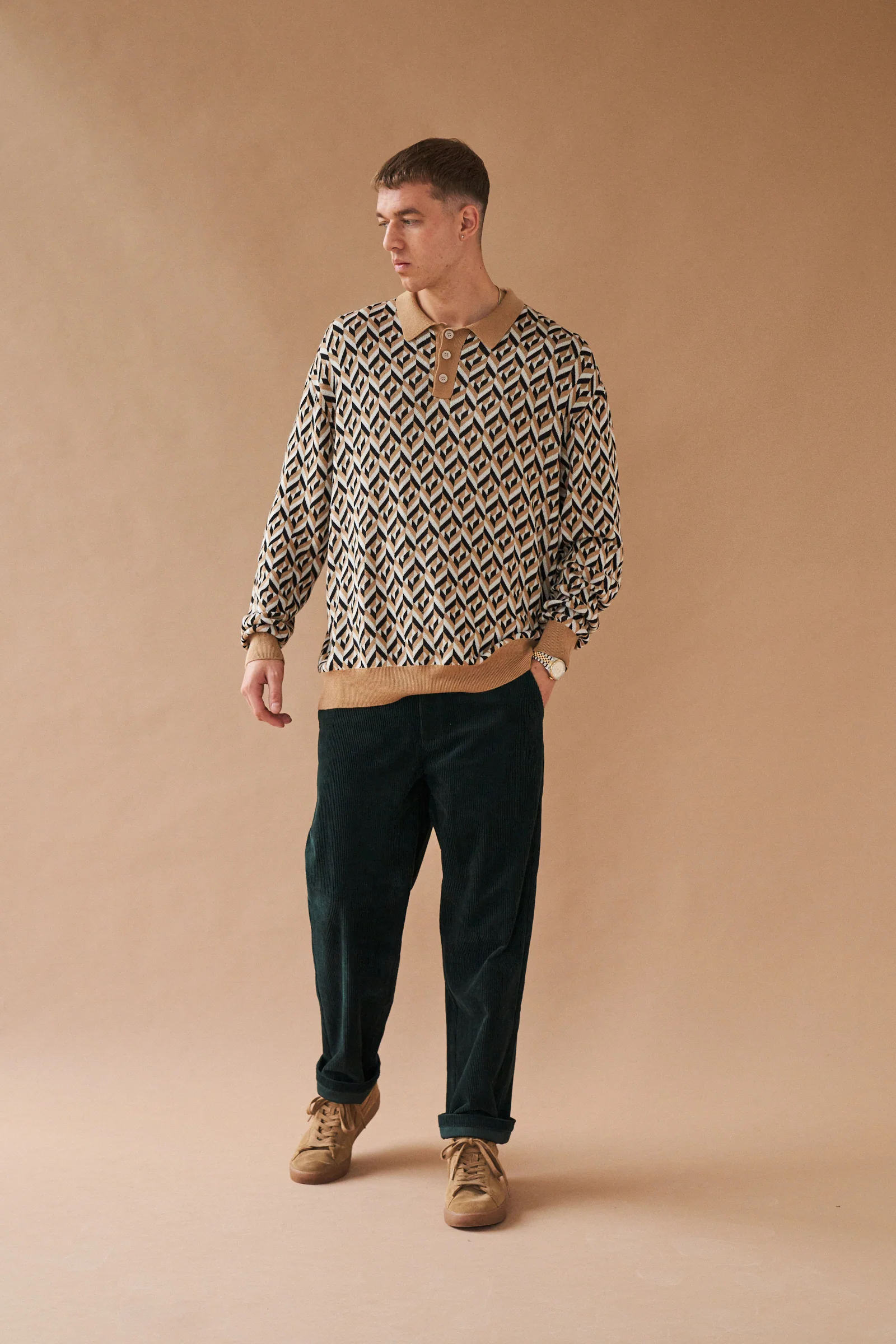 CHEVRON BROWN LONGSLEEVE POLO - Image 4