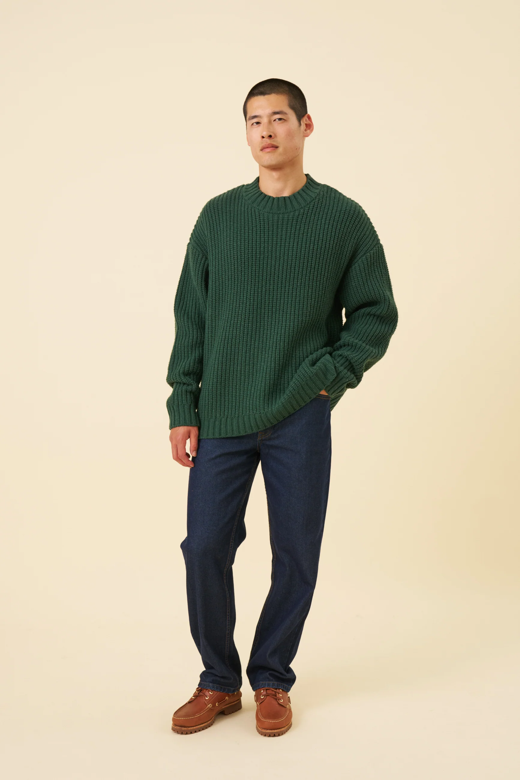 CHUNKY MOCK NECK KNIT - BOTTLE GREEN - Image 3
