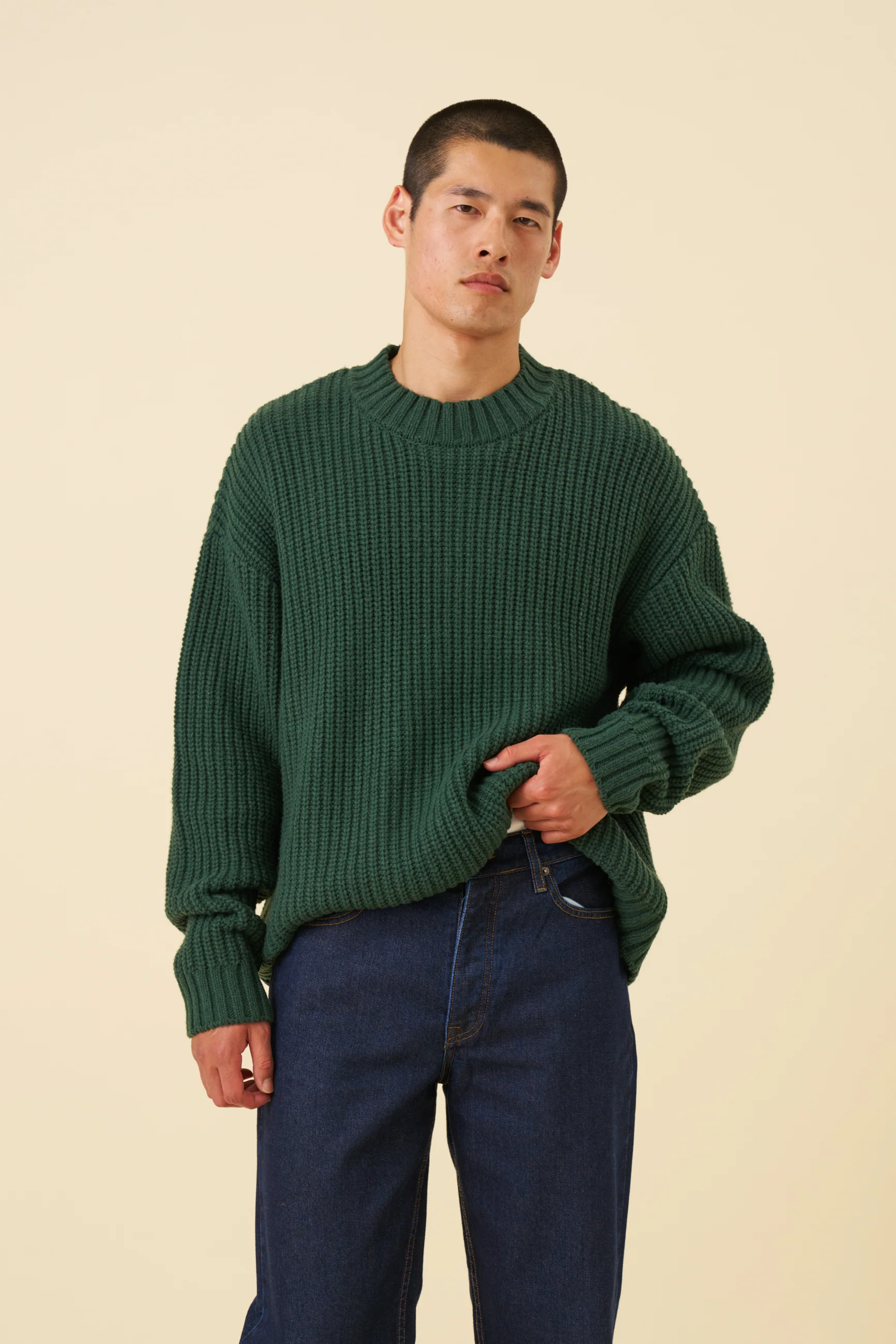 CHUNKY MOCK NECK KNIT - BOTTLE GREEN - Image 6