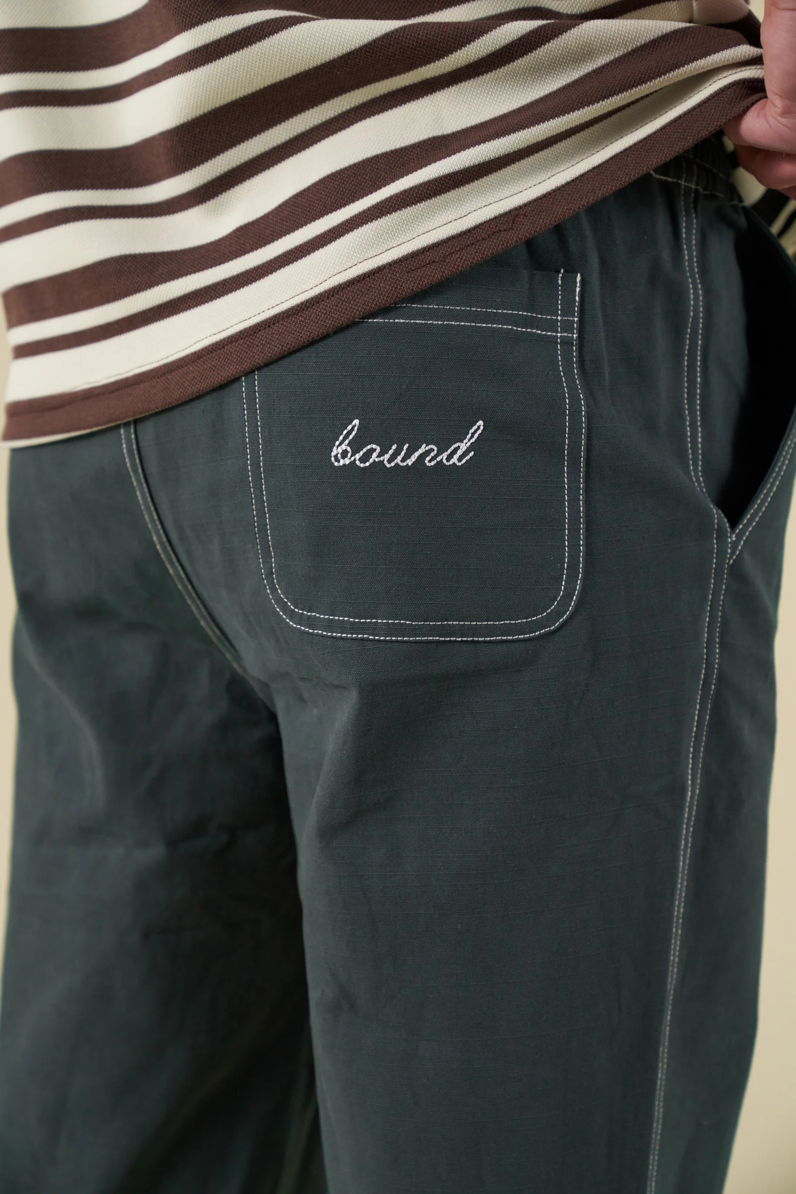 CONTRAST RIPSTOP CANVAS TROUSER - MID GREEN - Image 5