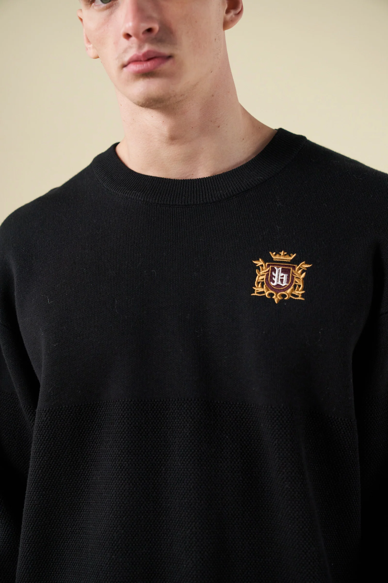 CREST PANEL KNIT SWEATER - BLACK - Image 5