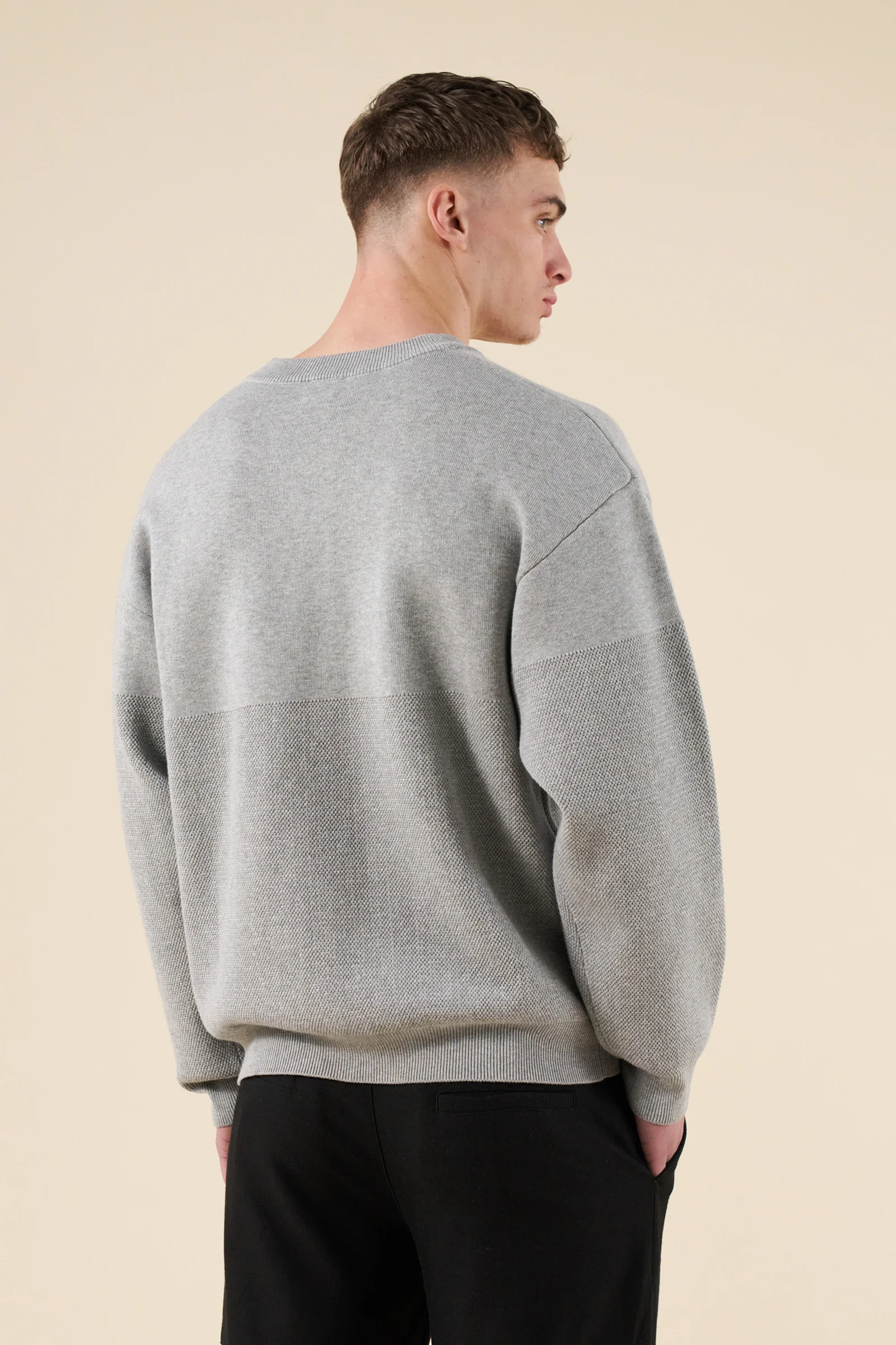CREST PANEL KNIT SWEATER - HEATHER GREY - Image 4