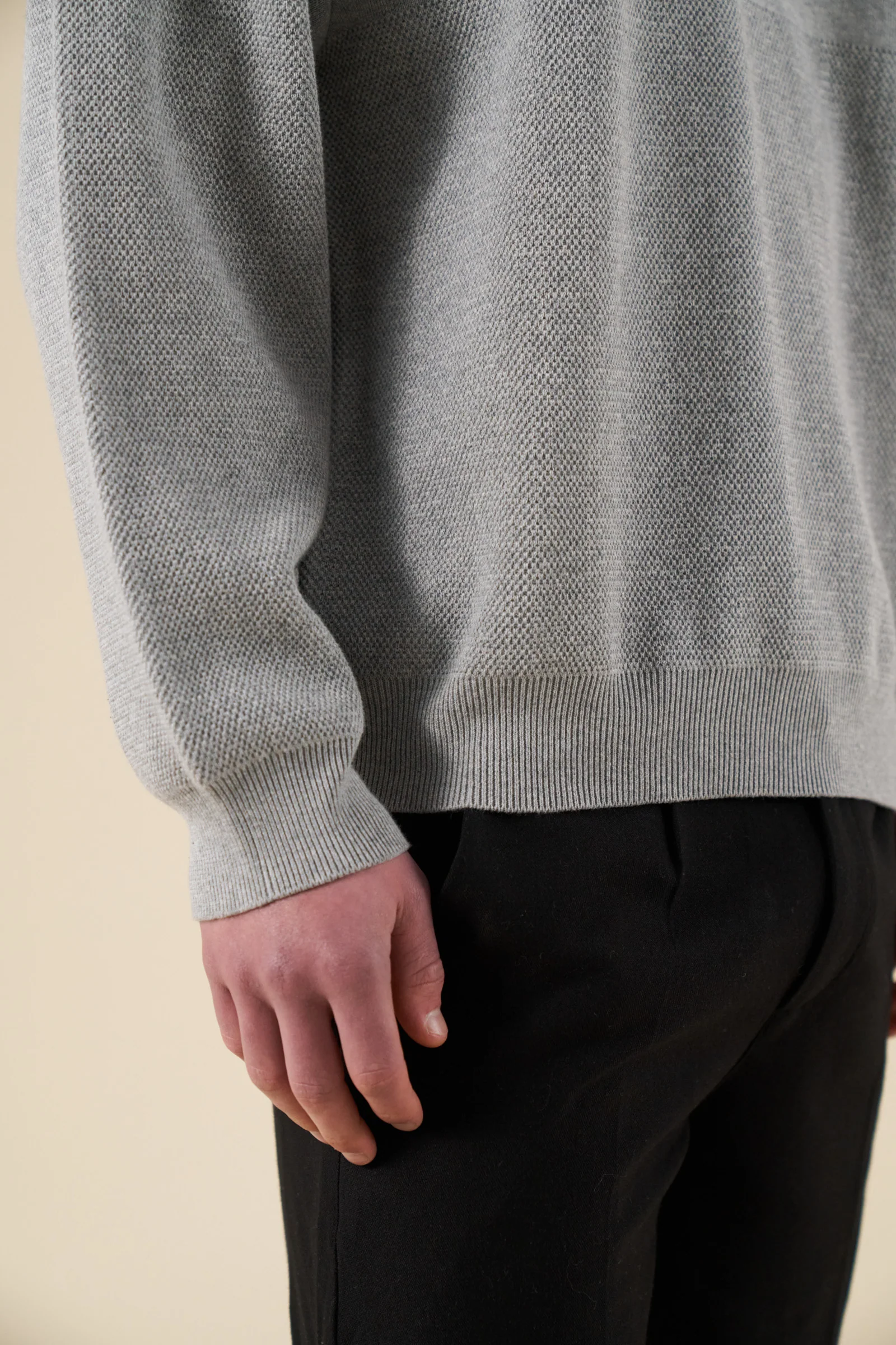 CREST PANEL KNIT SWEATER - HEATHER GREY - Image 6
