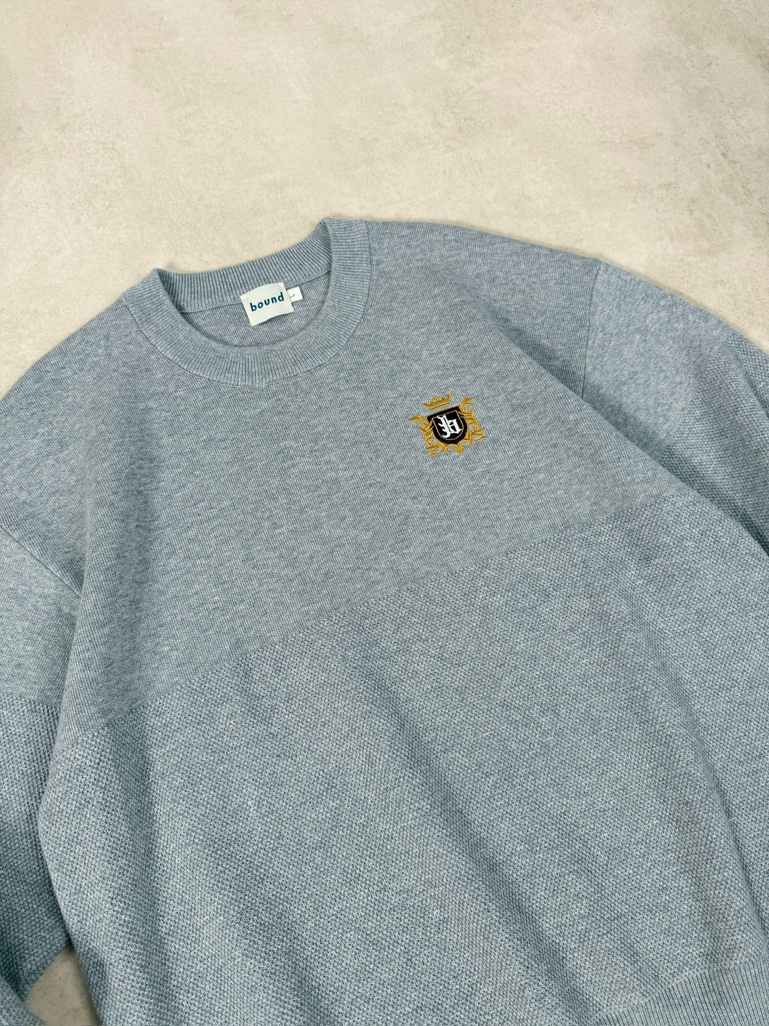 CREST PANEL KNIT SWEATER - HEATHER GREY - Image 9