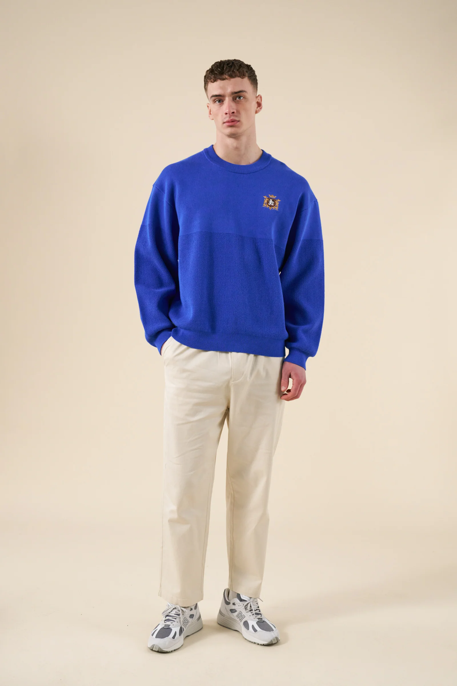 CREST PANEL KNIT SWEATER - ROYAL BLUE - Image 3