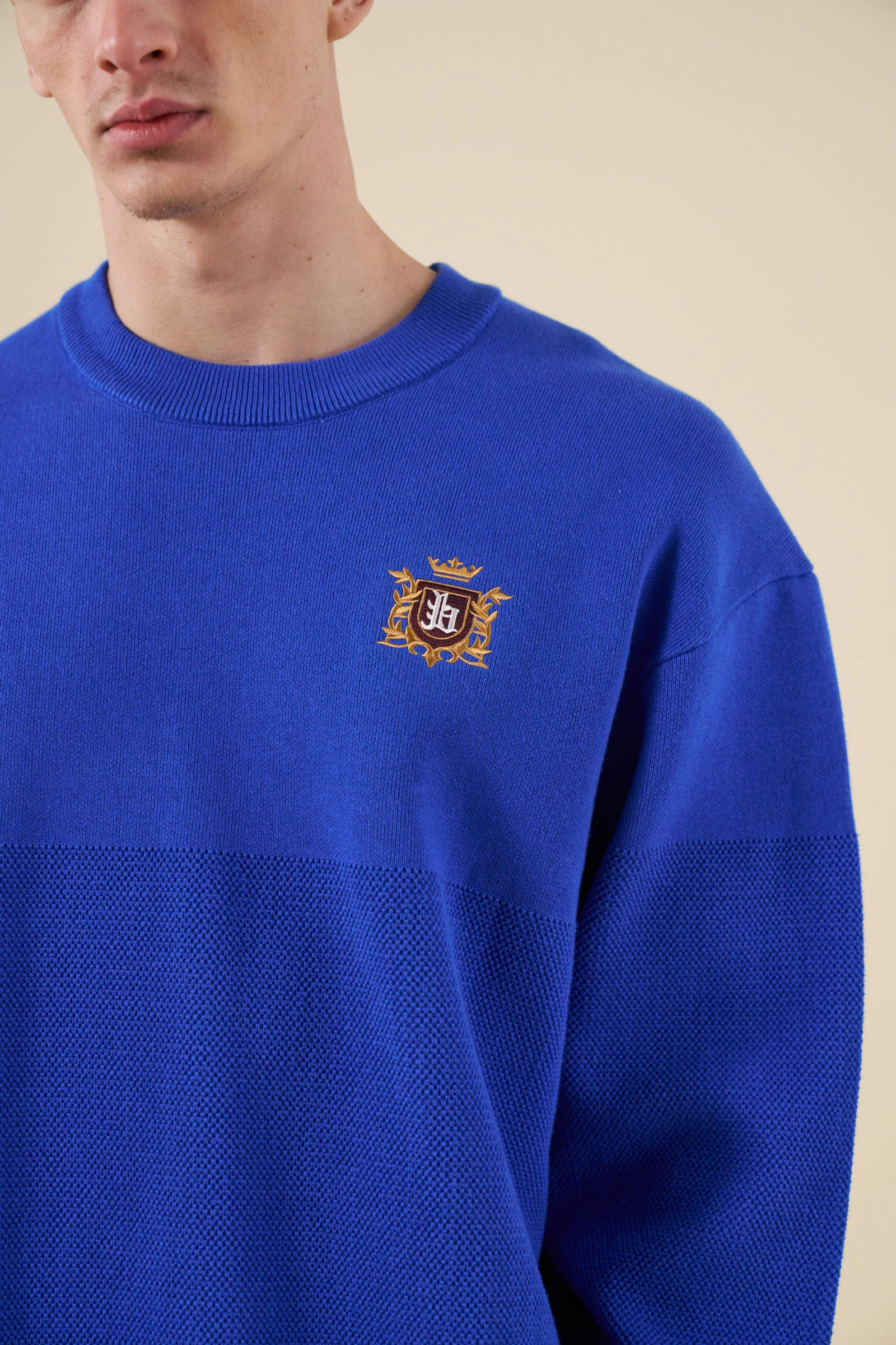 CREST PANEL KNIT SWEATER - ROYAL BLUE - Image 5