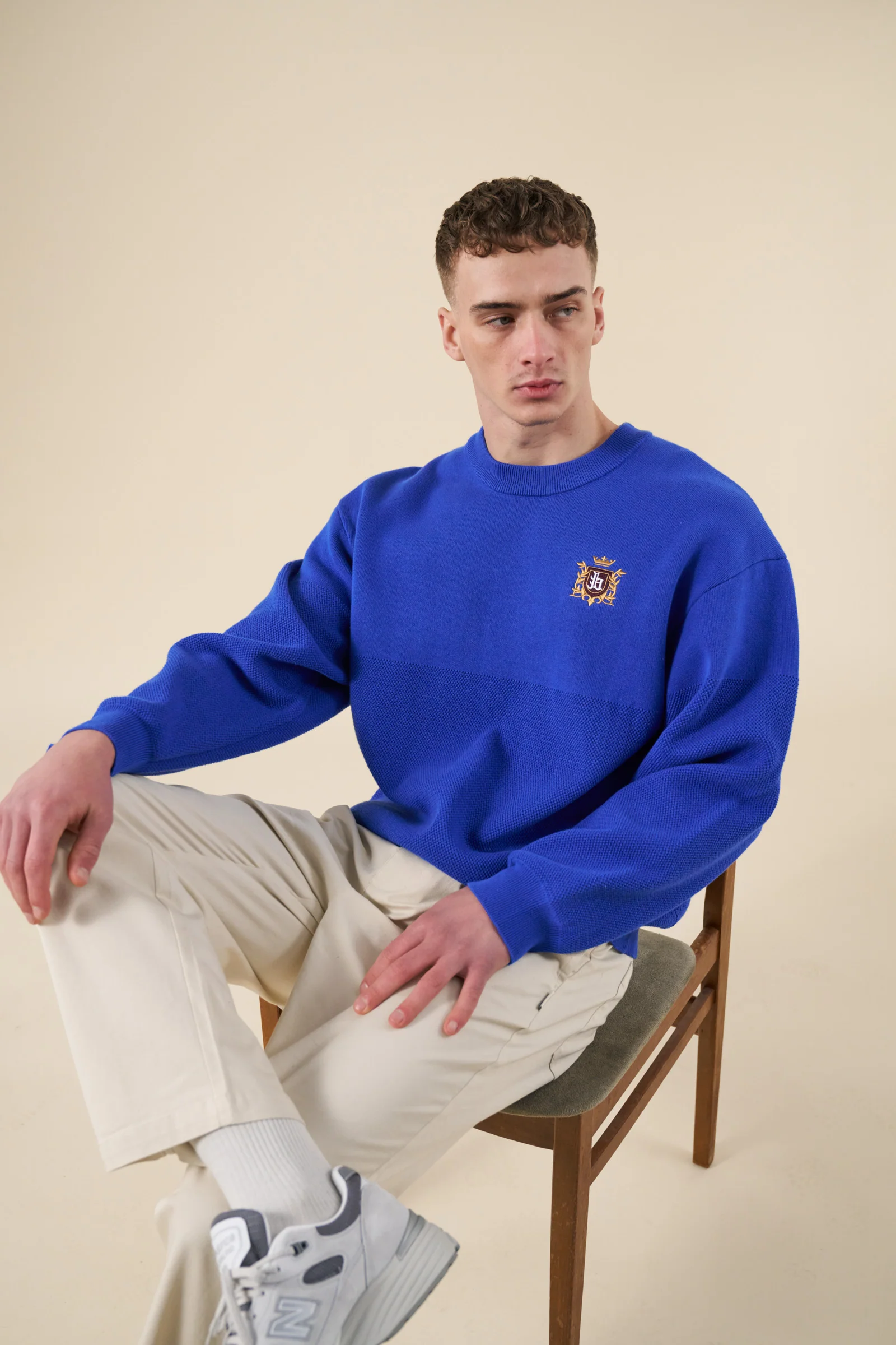 CREST PANEL KNIT SWEATER - ROYAL BLUE - Image 8