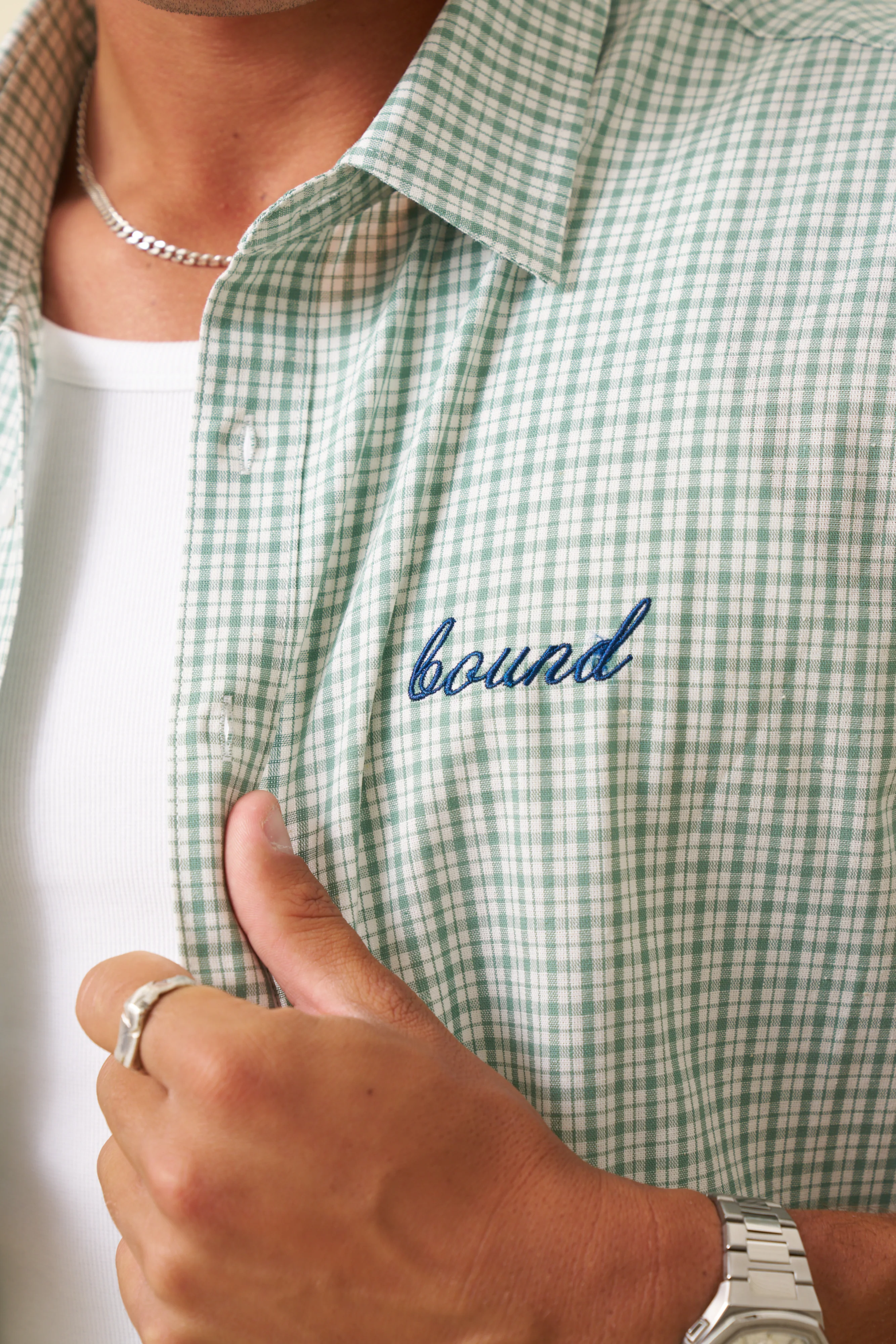 BOTHA CROPPED GINGHAM SHIRT - GREEN - Image 6