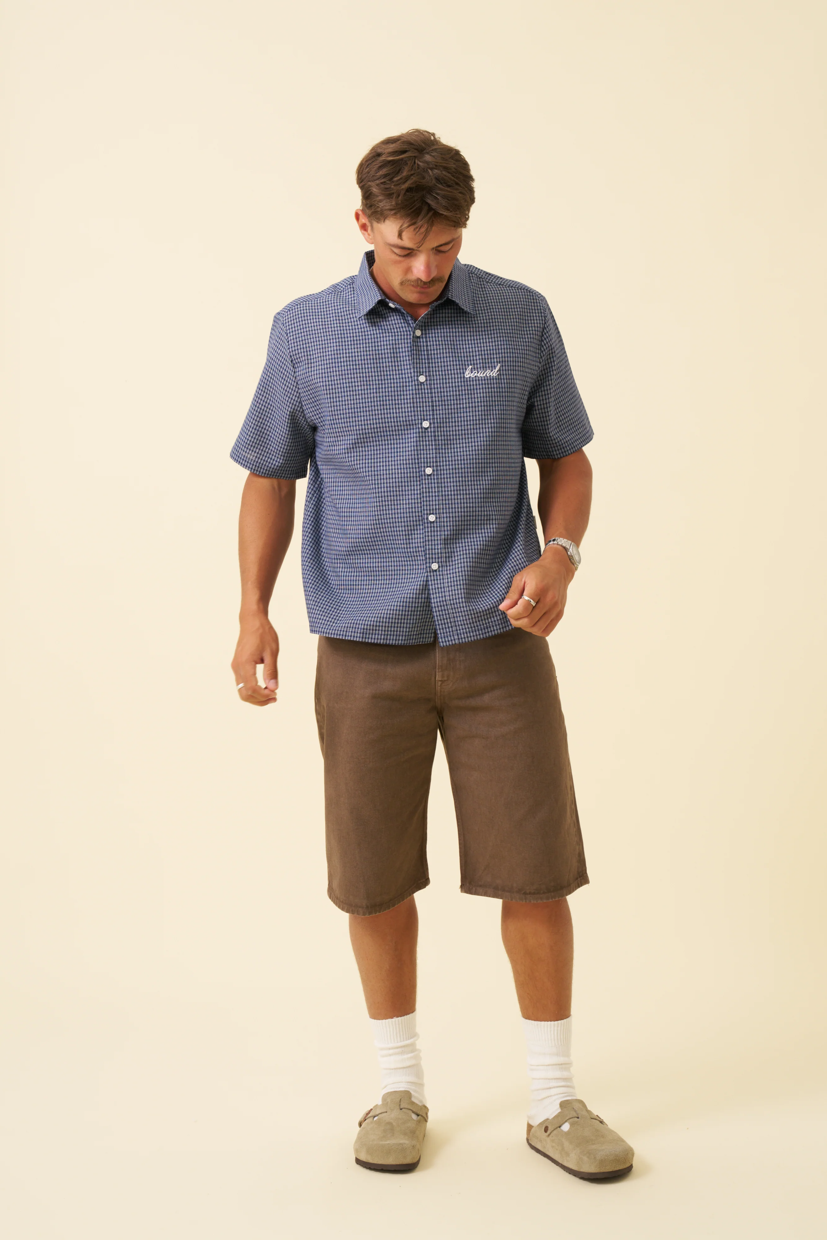 BOTHA CROPPED GINGHAM SHIRT - NAVY - Image 4