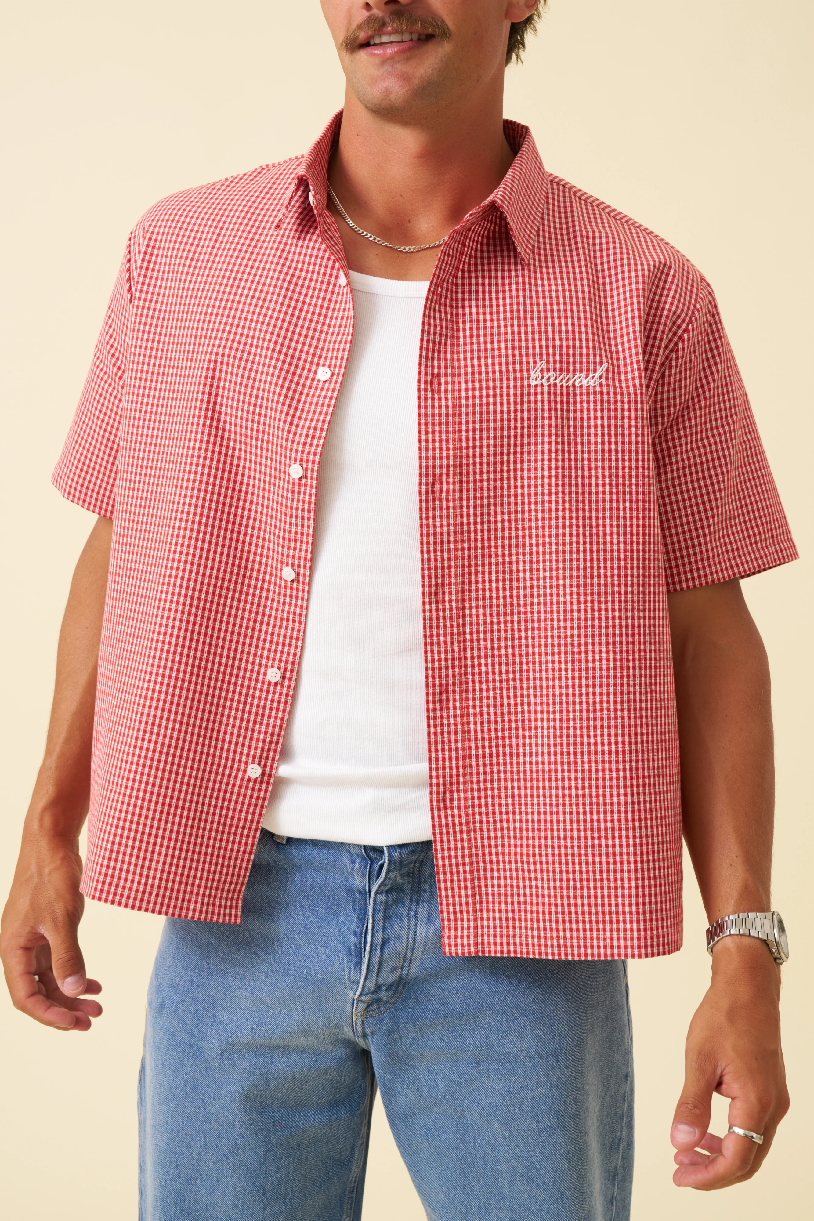 BOTHA CROPPED GINGHAM SHIRT - RED - Image 3