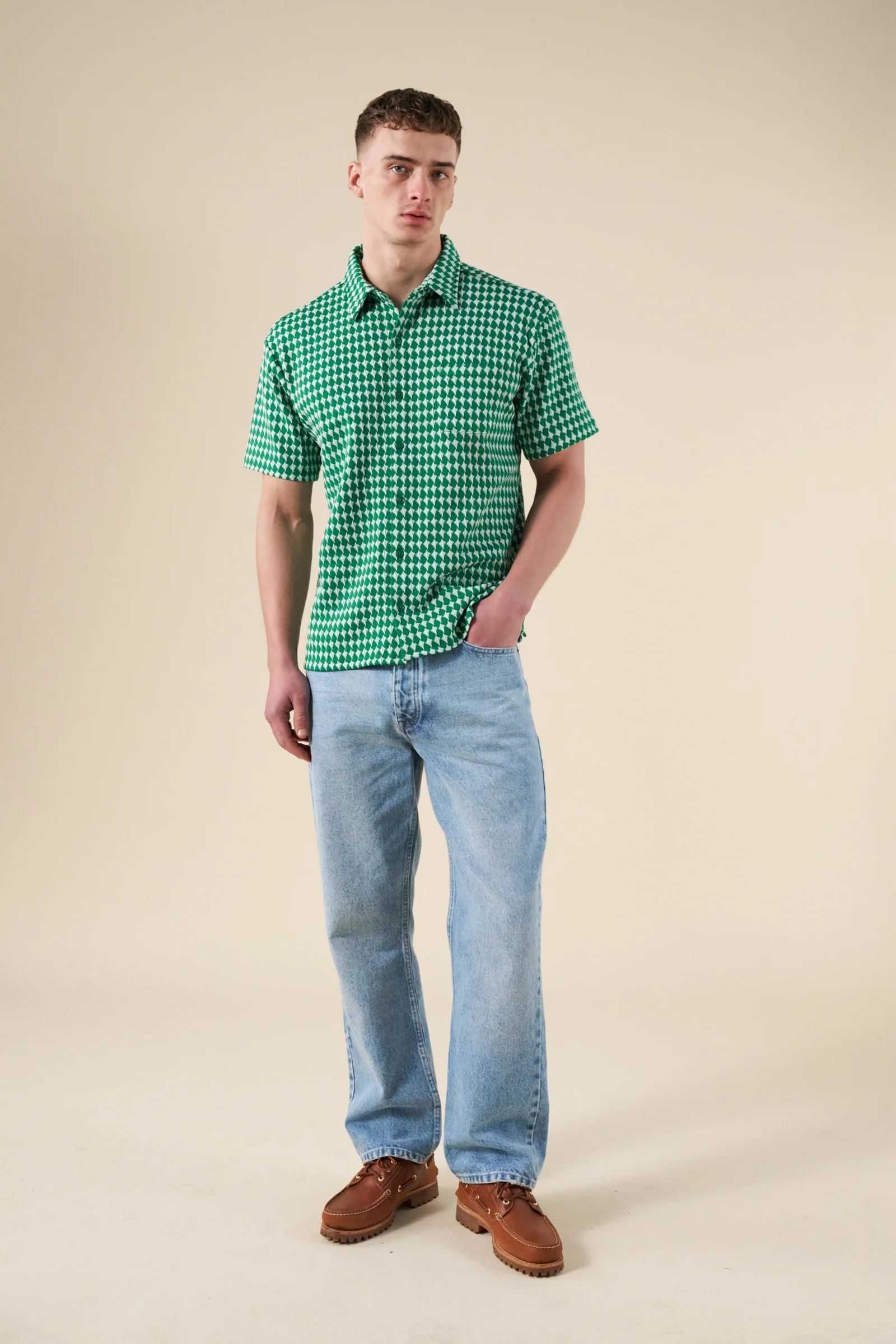 CROSS CHECK WOVEN TEXTURED POLO - KELLY GREEN - Image 3
