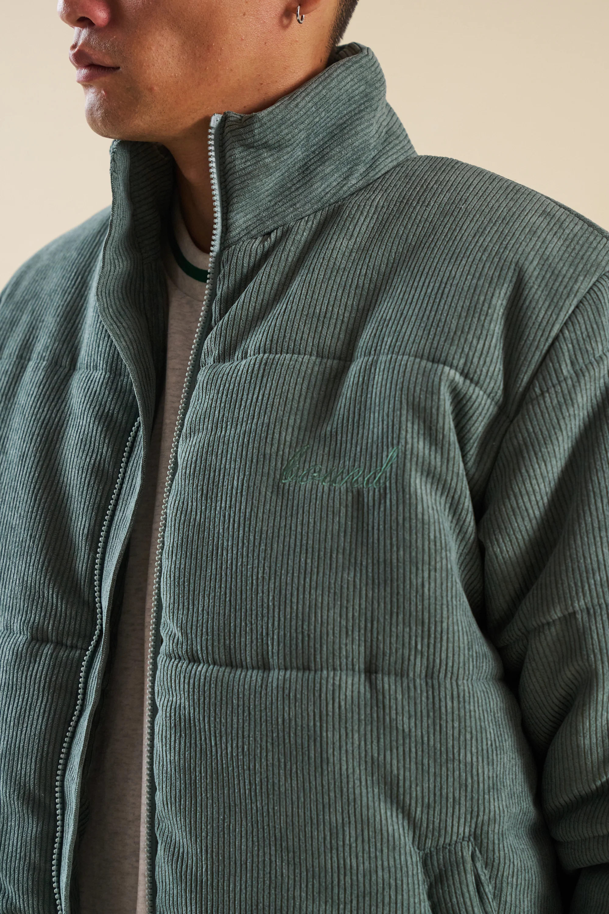 DARK SAGE CORD PUFFER COAT - Image 3