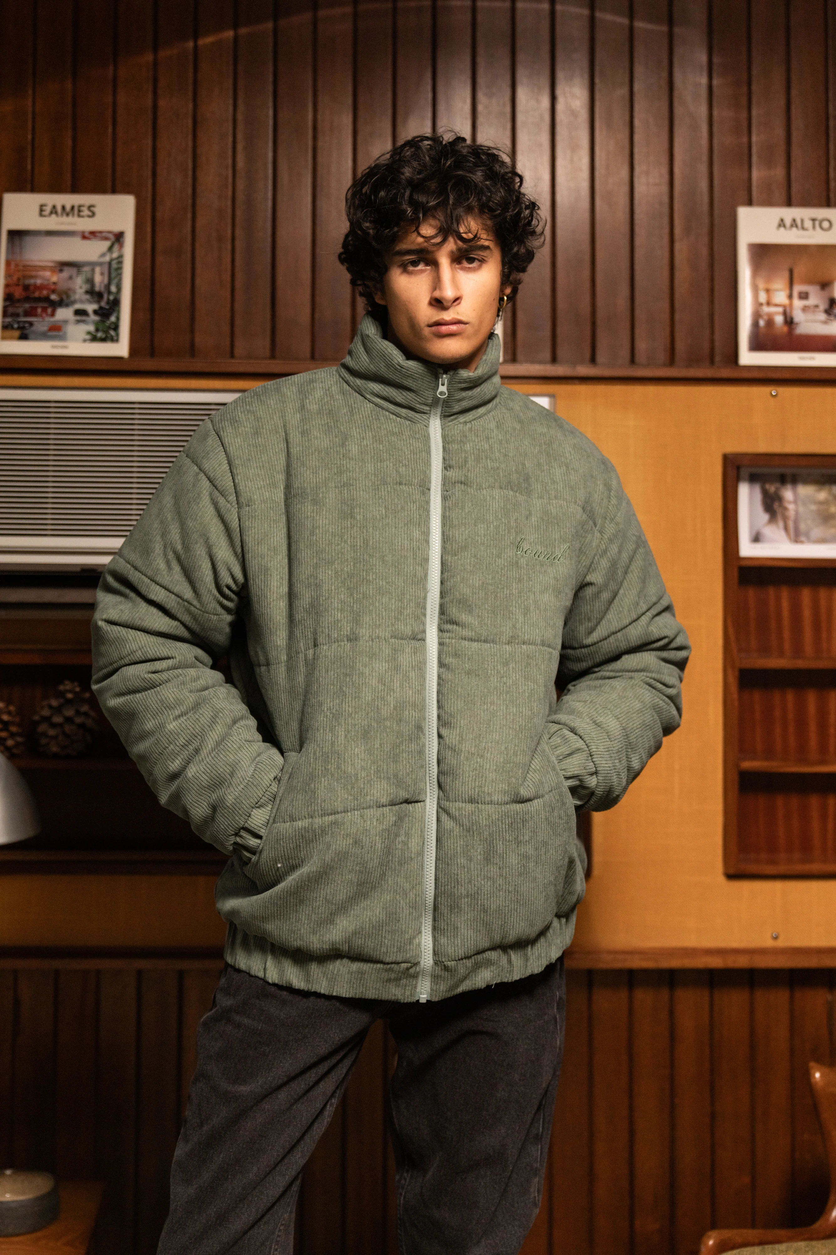 DARK SAGE CORD PUFFER COAT - Image 9