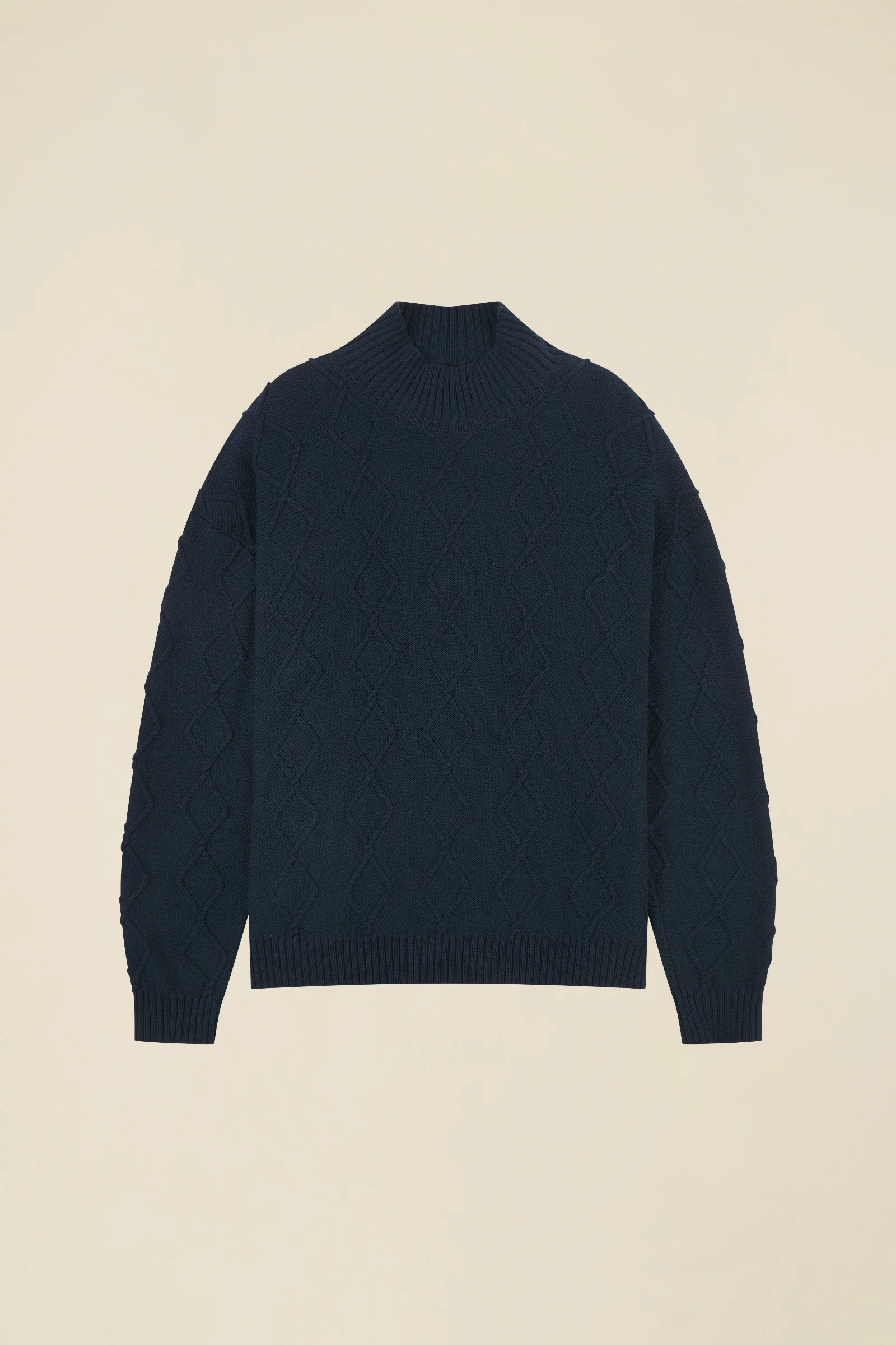 DIAMOND CABLE MOCK NECK KNIT - NAVY - Image 11
