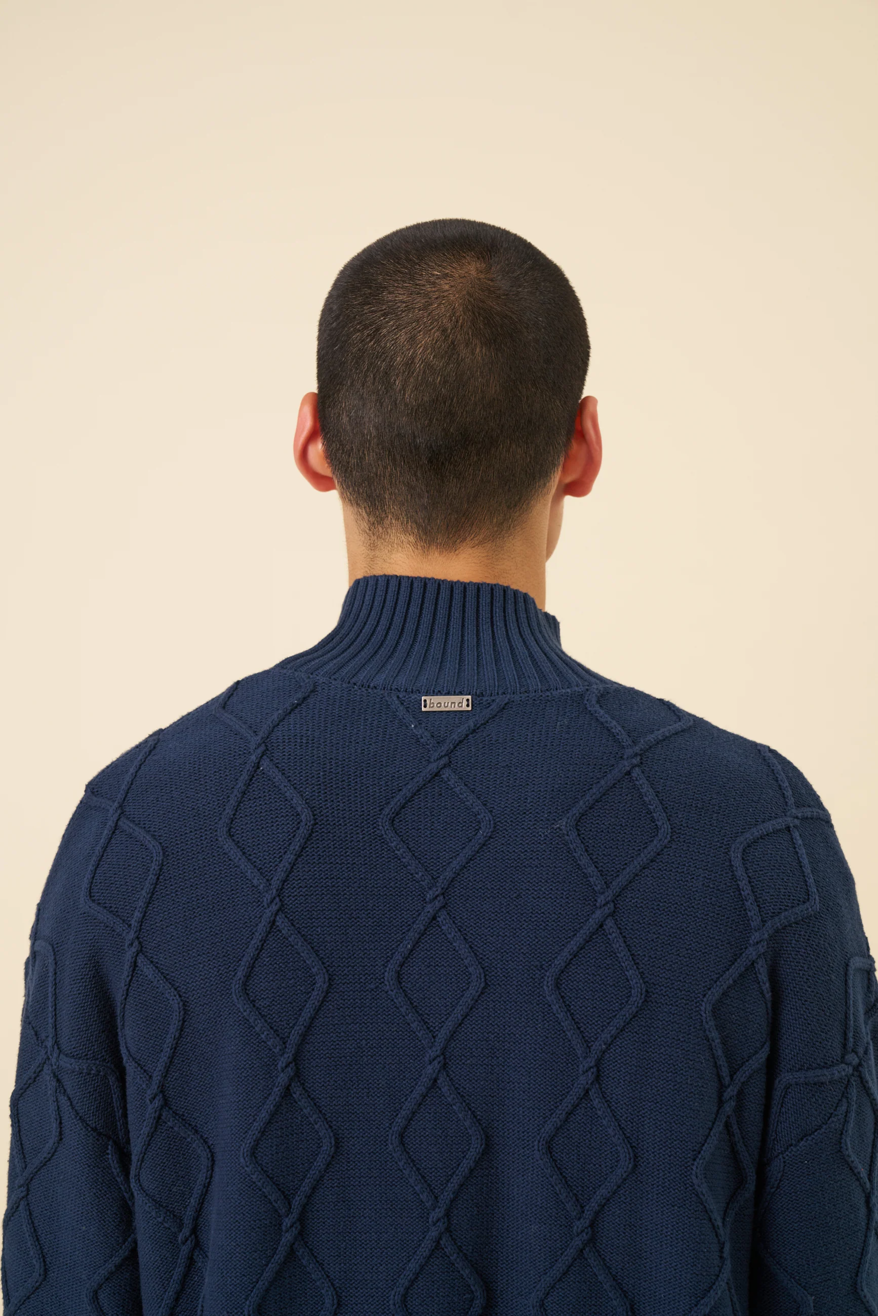 DIAMOND CABLE MOCK NECK KNIT - NAVY - Image 7